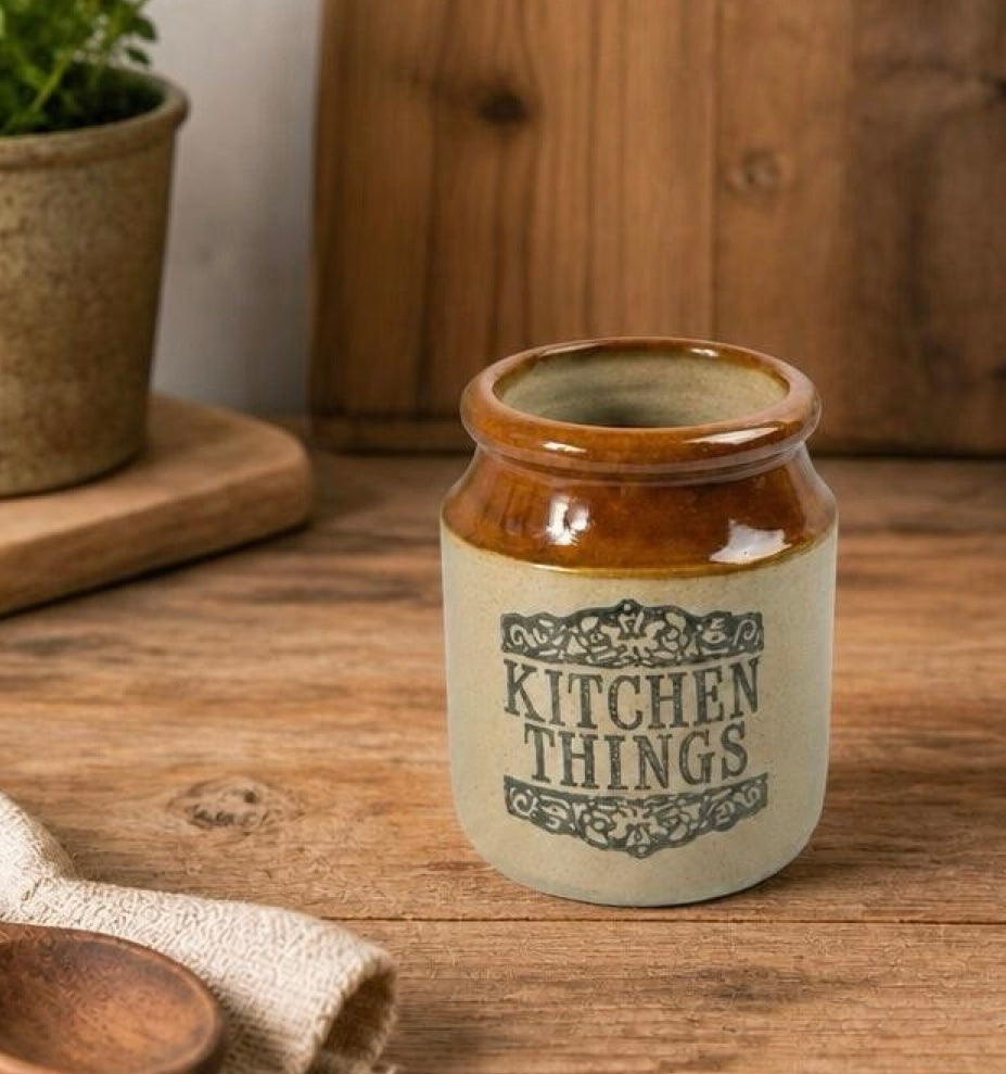 Vintage Moira Stoneware Kitchen Utensil Holder, Handmade in England, Rustic Farmhouse Kitchen Pot