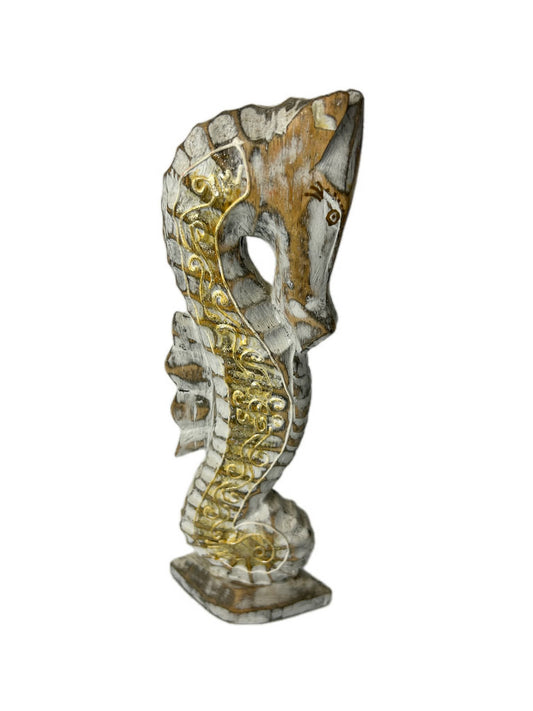 Hand Carved Wooden Seahorse: Coastal Rustic Wall Decor