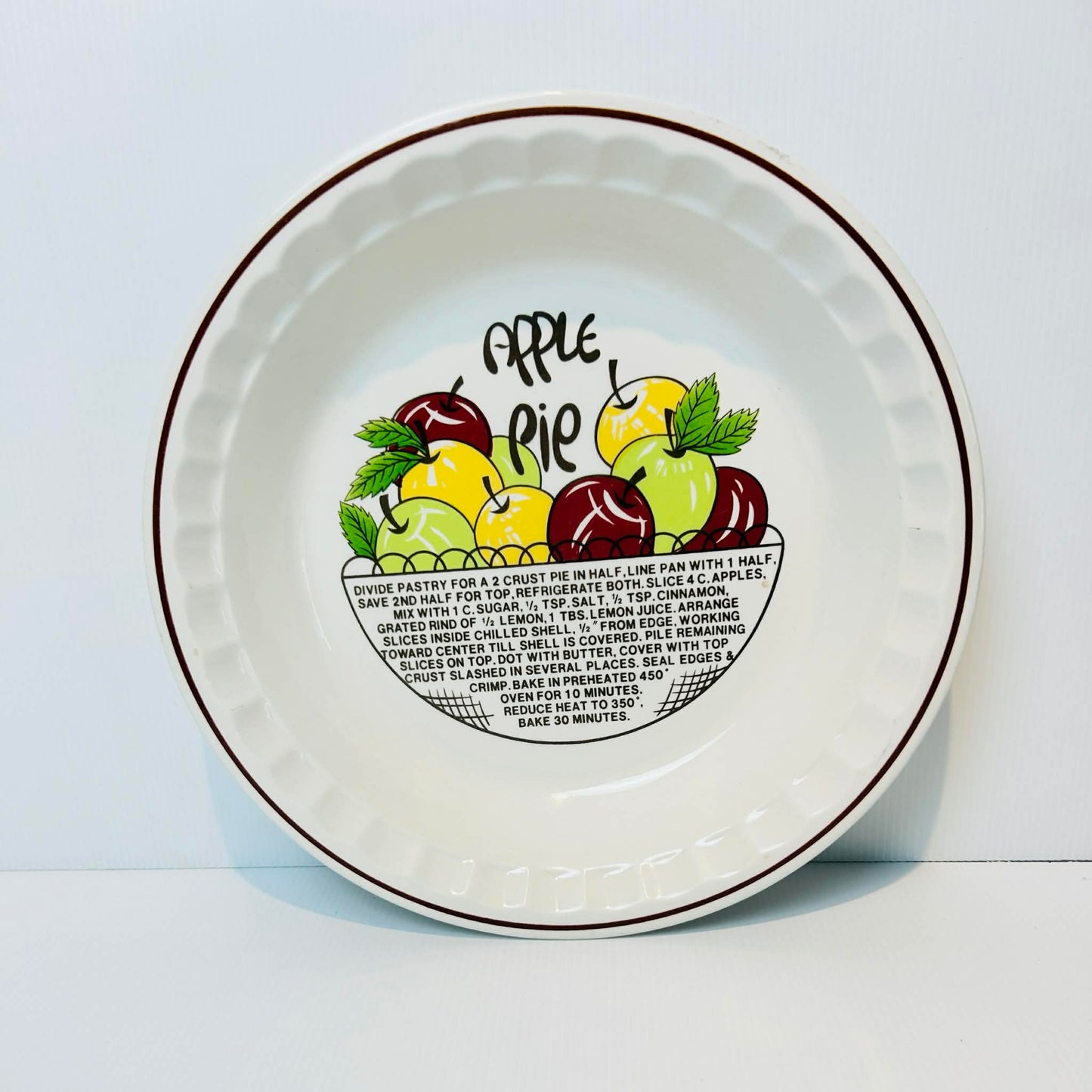 Vintage Apple Pie Recipe Dish Made in Korea Retro Ceramic Pie Plate Baking Dish 27cm