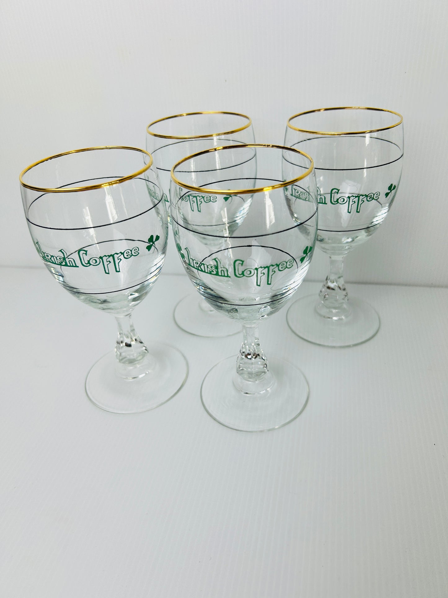 Vintage Set of 4 Irish Coffee Glasses – Gold Rimmed – Made in France – Stemmed Barware Set