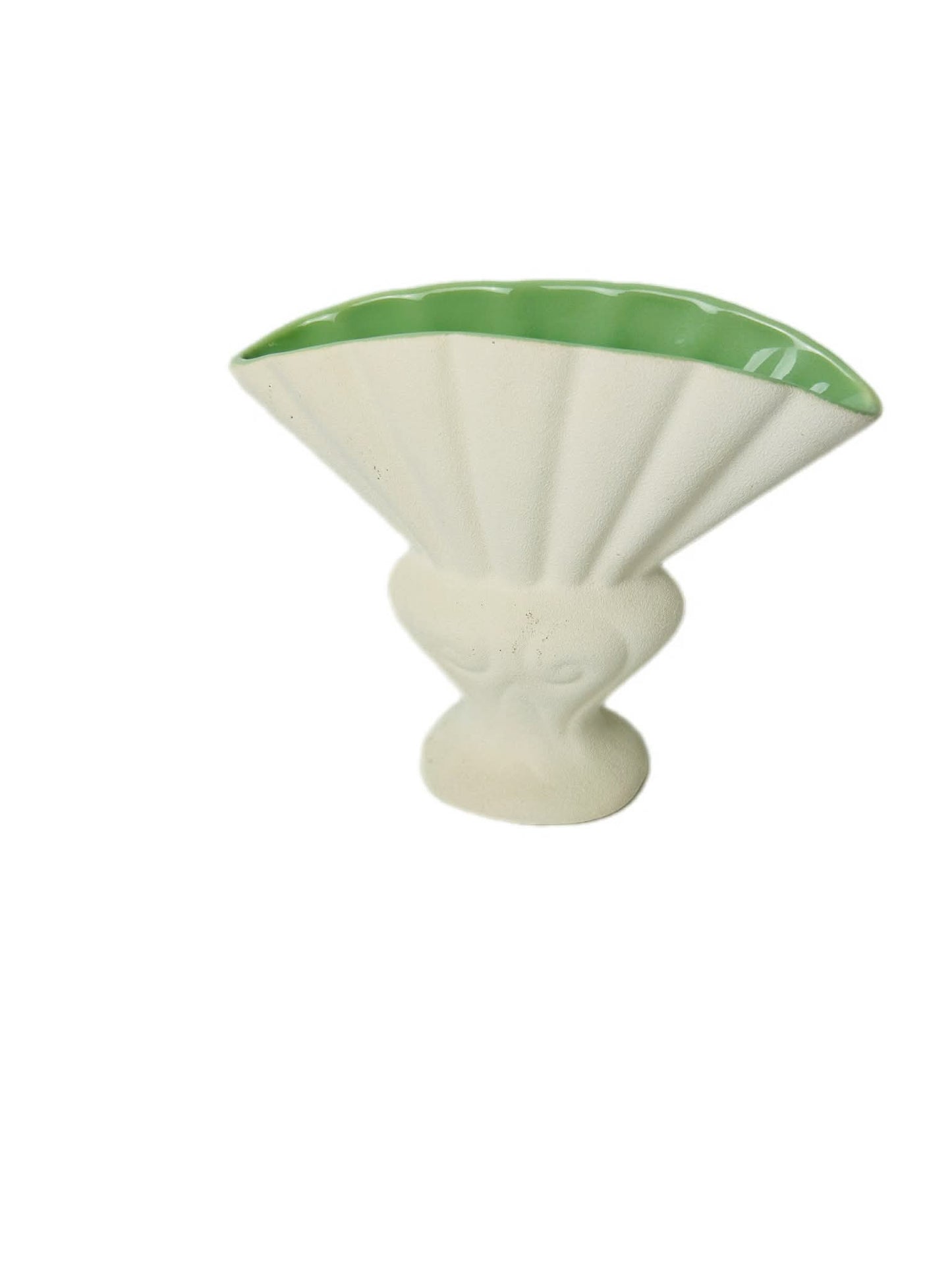 Vintage Red Wing Pottery Vase Fan Shaped Console Celadon Green MCM