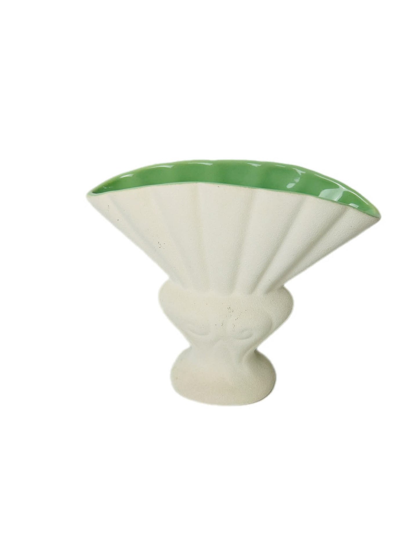 Vintage Red Wing Pottery Vase Fan Shaped Console Celadon Green MCM