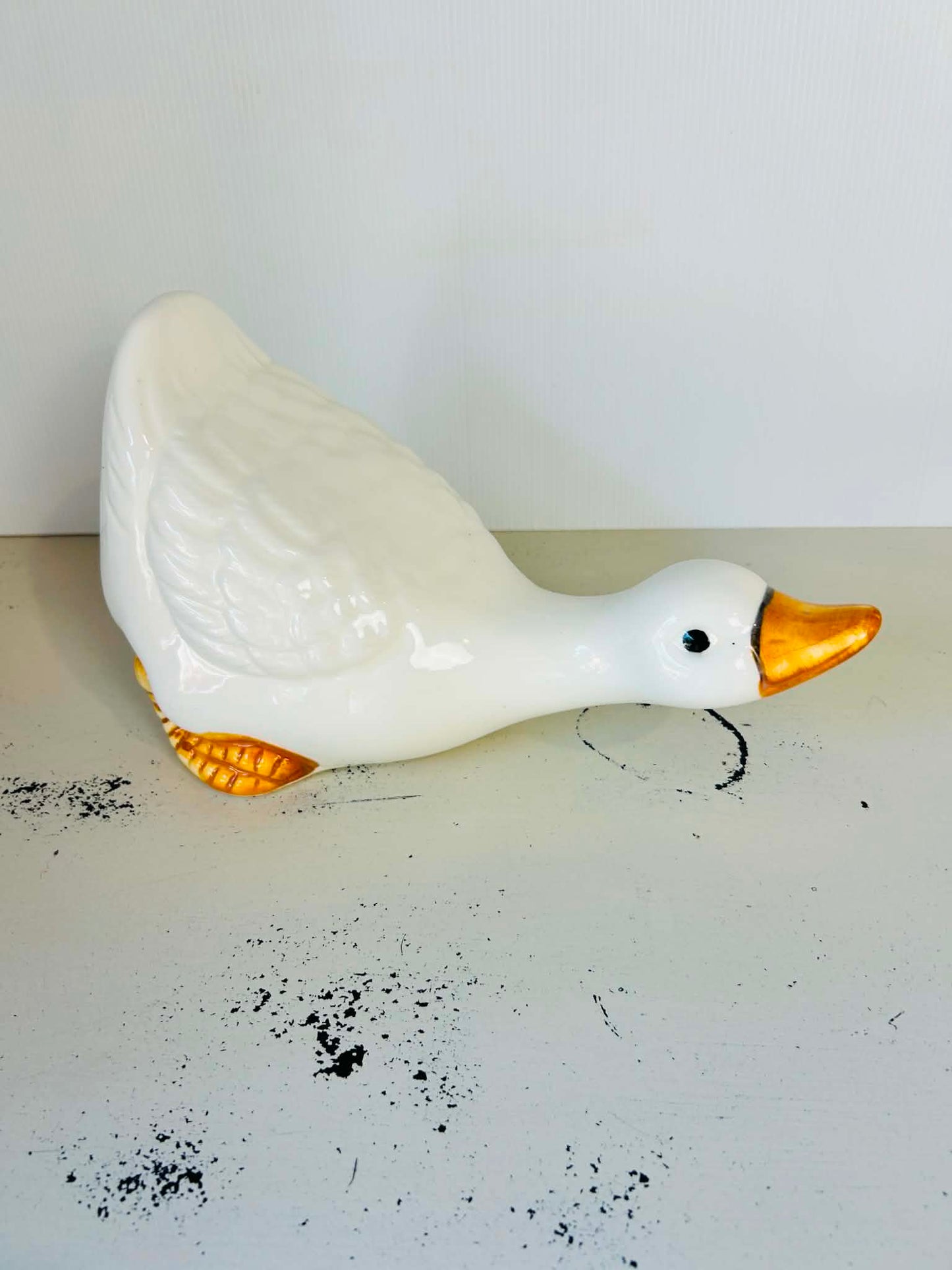 White Ceramic Duck Figurine – Handmade Style Decor