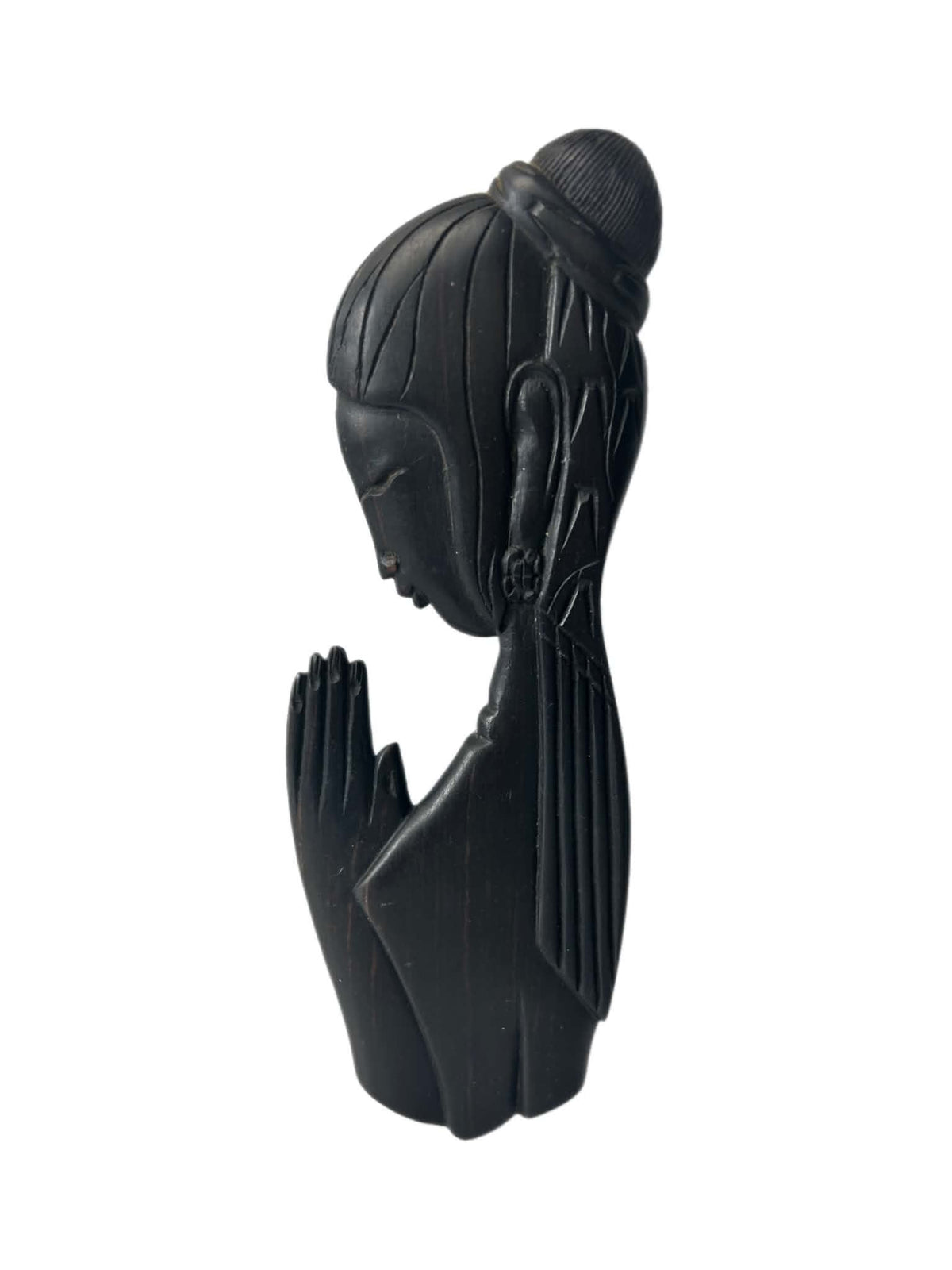 Vintage 1960s Balinese Praying Woman Carved Wood Wall Sculpture, Indonesian Art