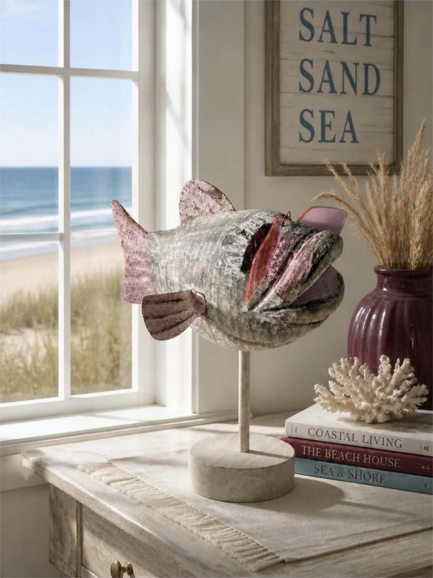 Upcycled Wooden Fish Sculpture Rose Coloured Glasses Coastal Decor | SABBY CHIC