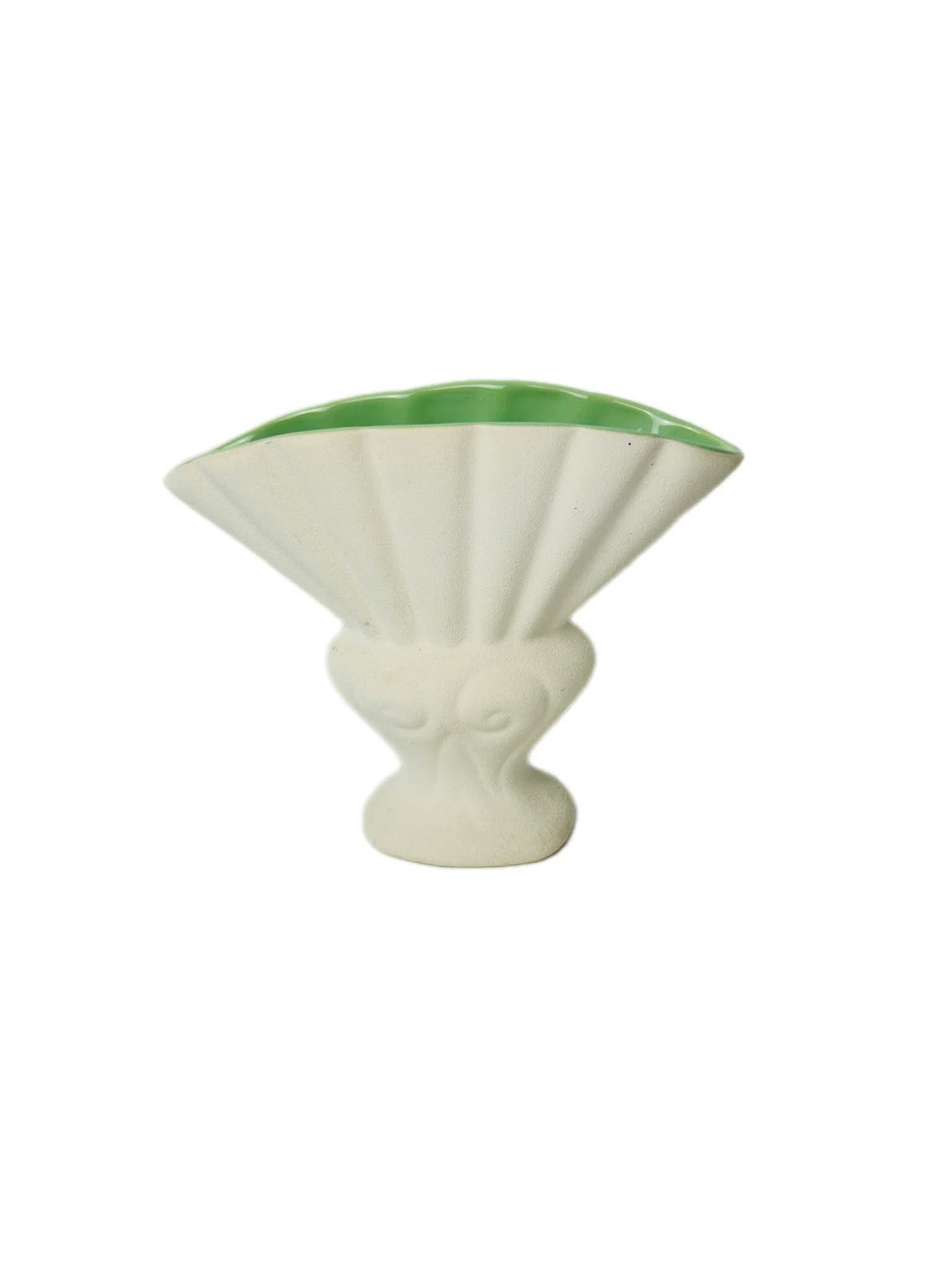 Vintage Red Wing Pottery Vase Fan Shaped Console Celadon Green MCM