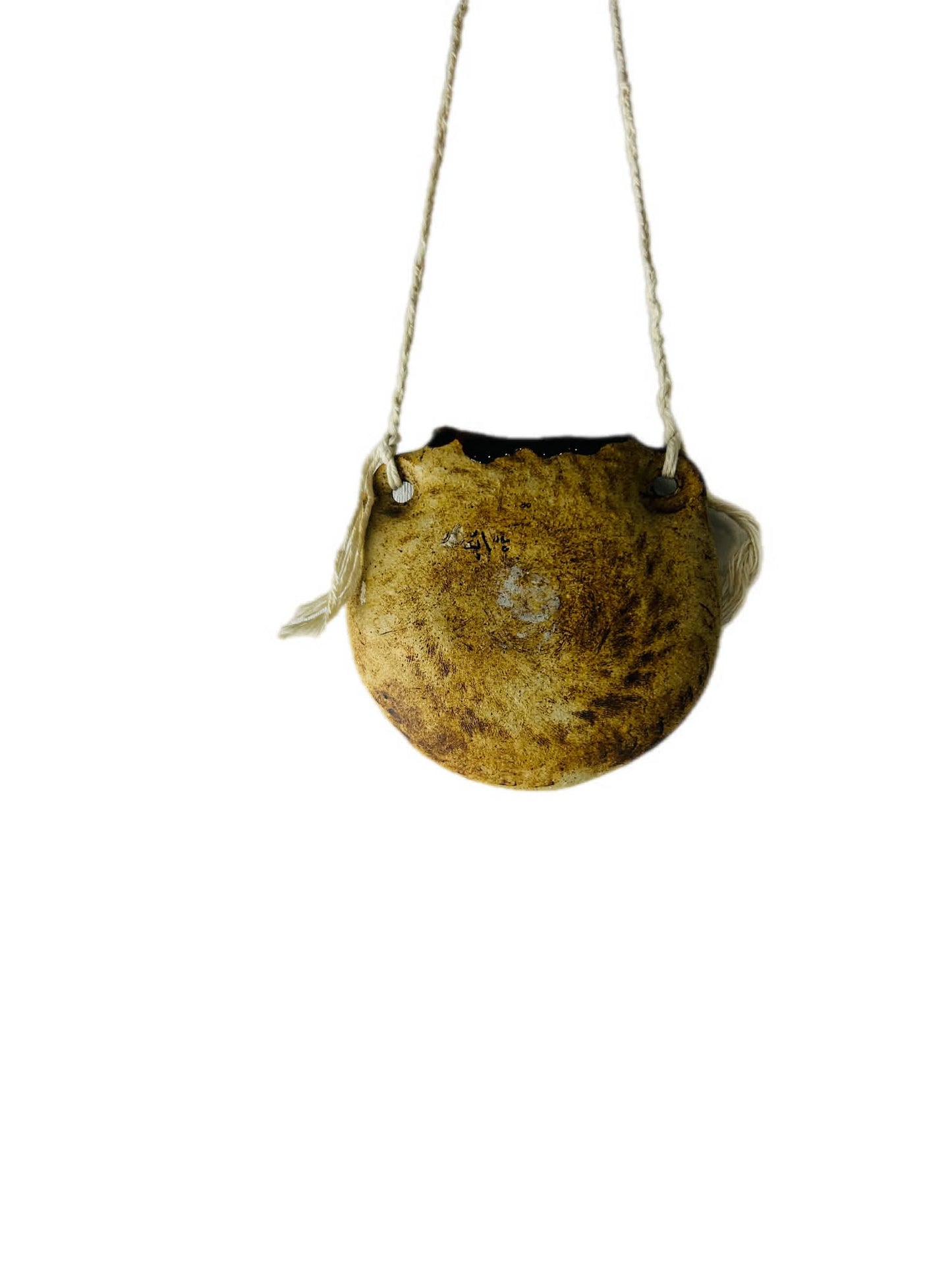 Vintage Ceramic Pilgrim Flask Hanging Wall Vase Folk Art Village Design