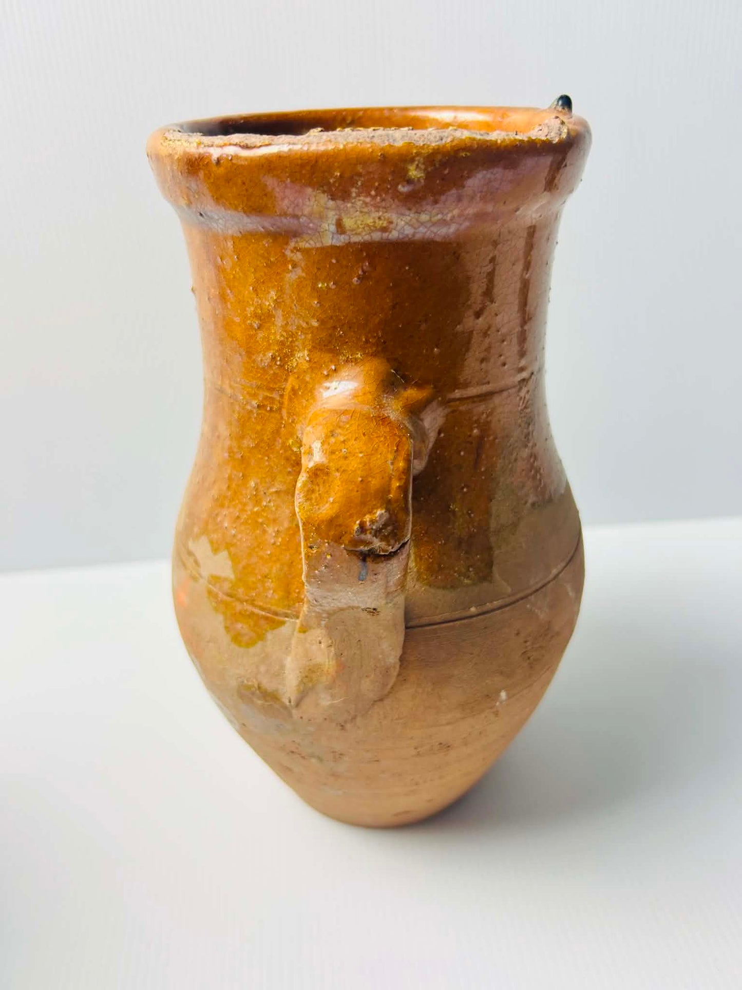 Vintage Rustic Amber Glazed Earthenware Jug Pair Large Decorative Vessels | SABBY CHIC