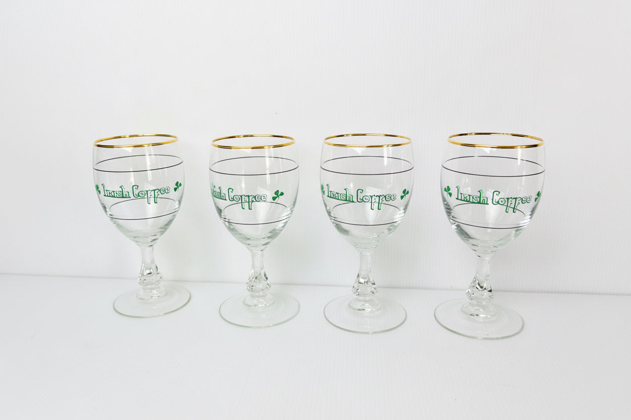 Vintage Set of 4 Irish Coffee Glasses – Gold Rimmed – Made in France – Stemmed Barware Set