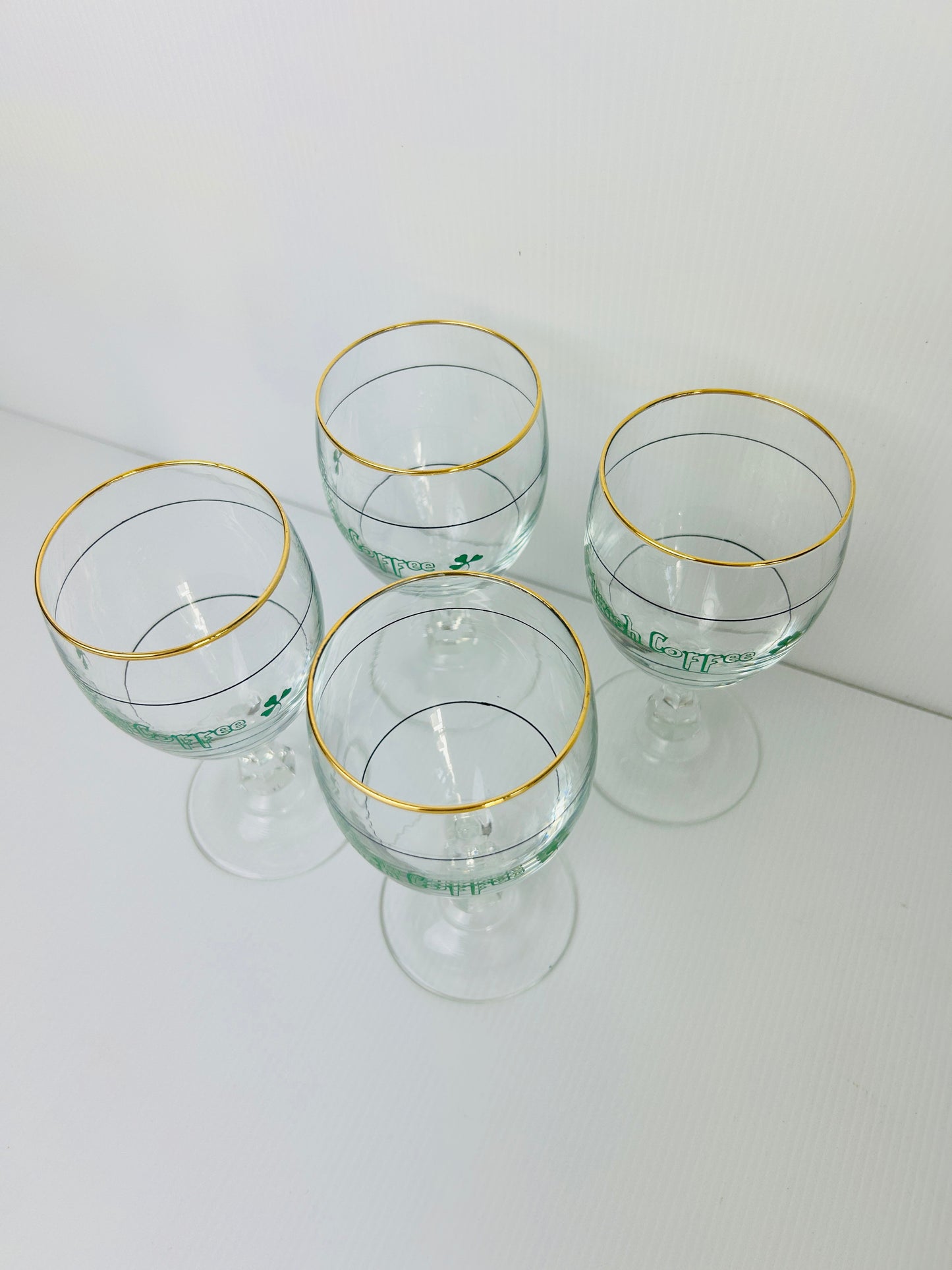 Vintage Set of 4 Irish Coffee Glasses – Gold Rimmed – Made in France – Stemmed Barware Set