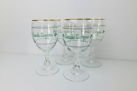 Vintage Set of 4 Irish Coffee Glasses – Gold Rimmed – Made in France – Stemmed Barware Set