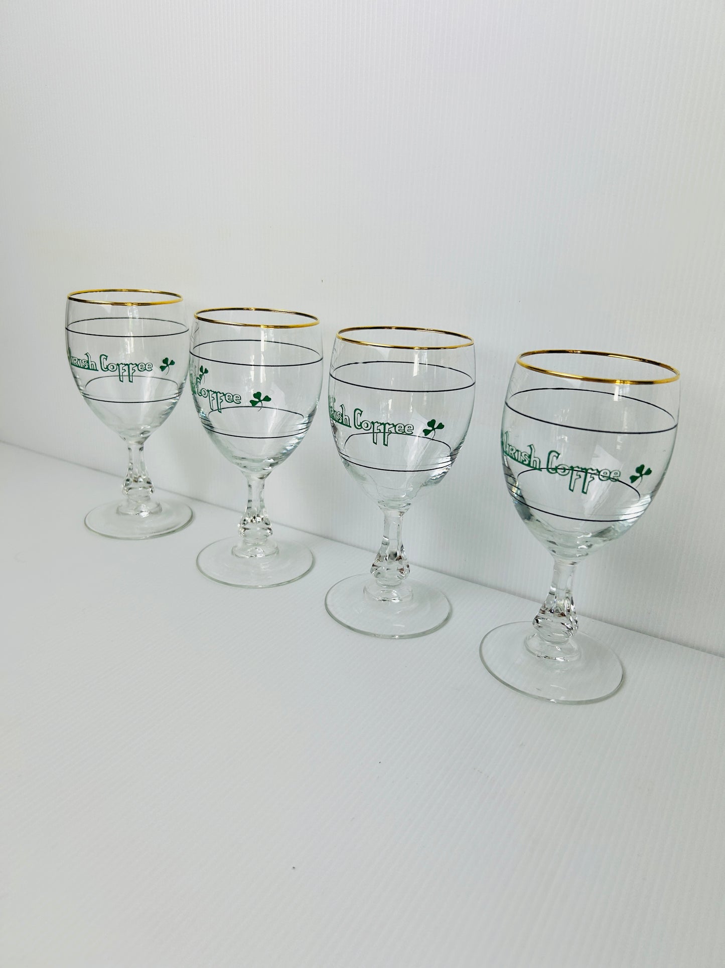 Vintage Set of 4 Irish Coffee Glasses – Gold Rimmed – Made in France – Stemmed Barware Set