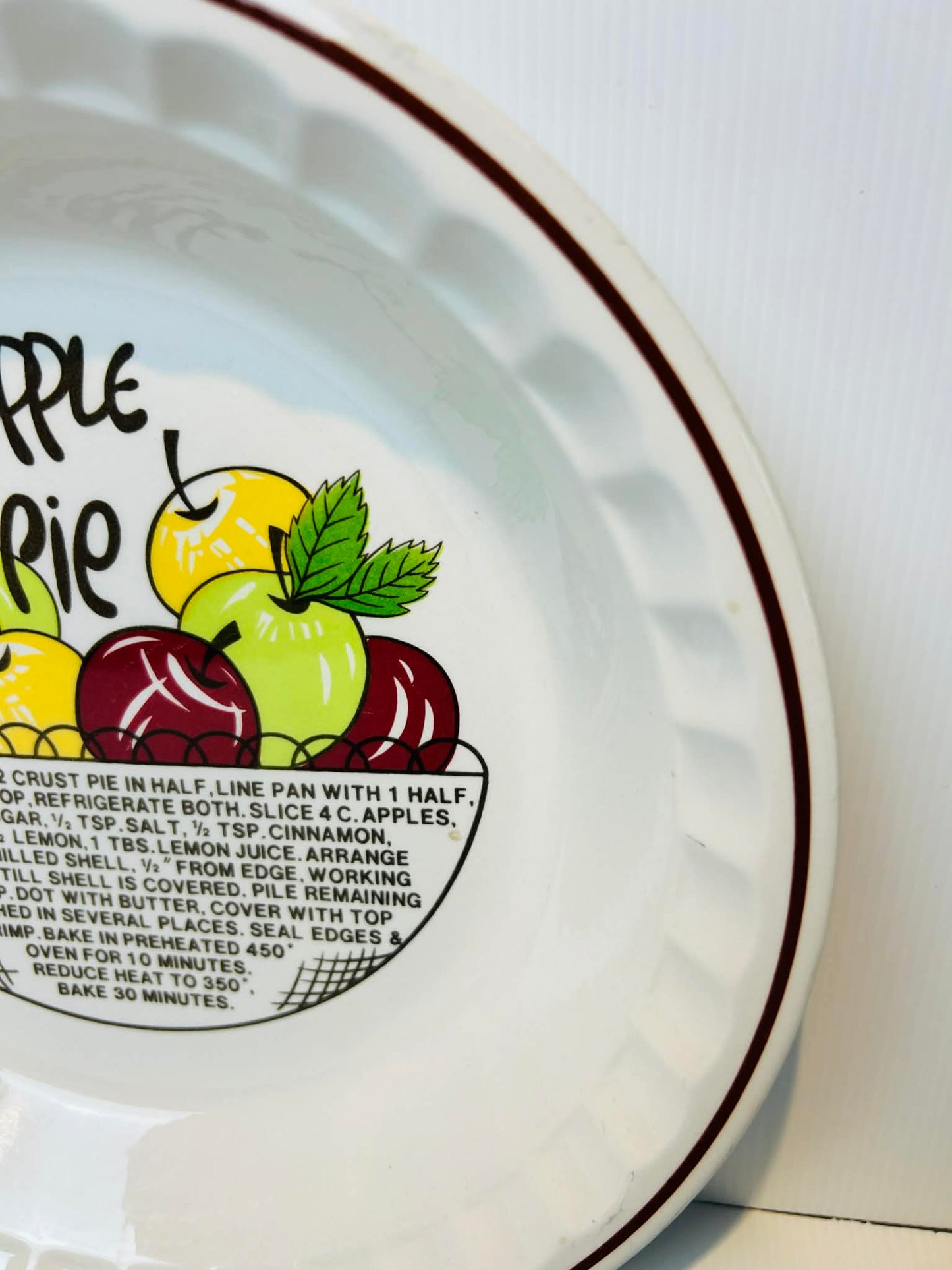 Vintage Apple Pie Recipe Dish Made in Korea Retro Ceramic Pie Plate Baking Dish 27cm