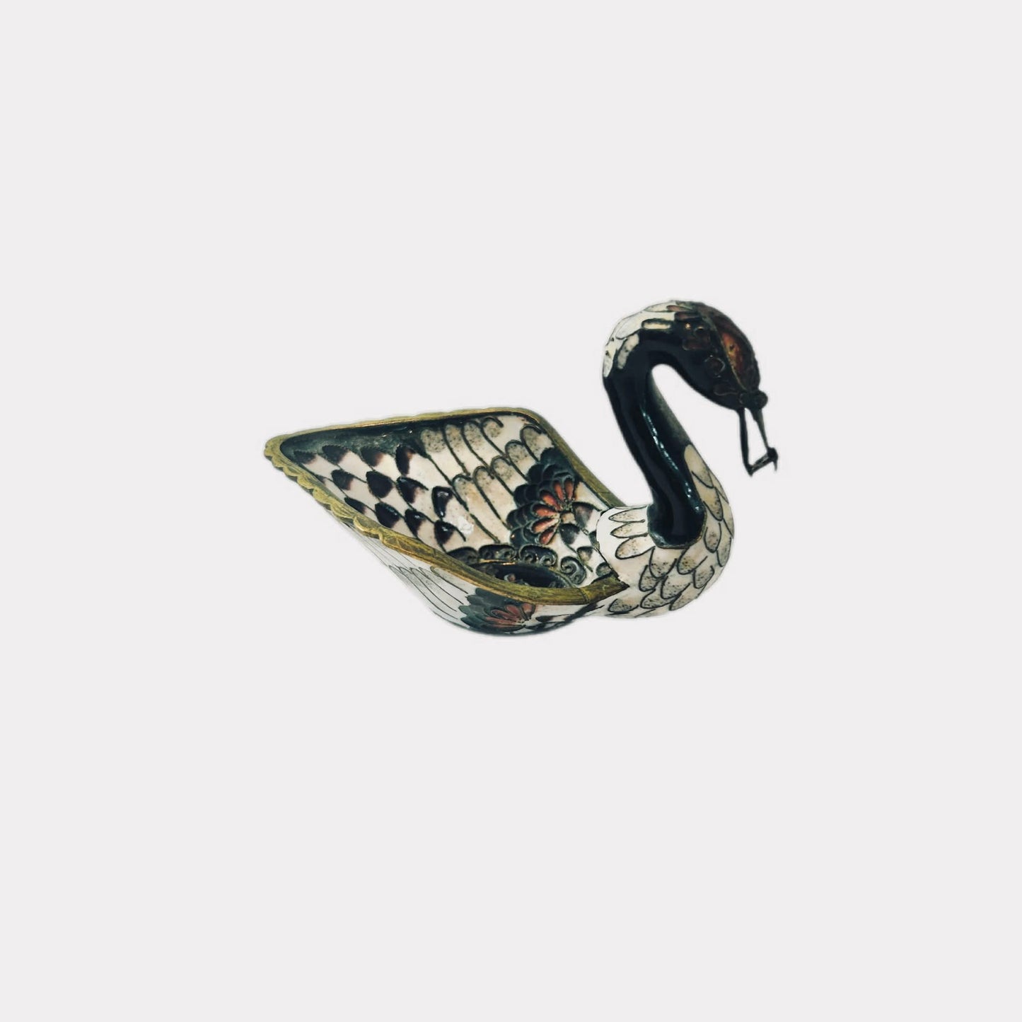 Vintage Chinese Cloisonné Swan Figurine – Bronze Brass Metal – c.1950s–60s