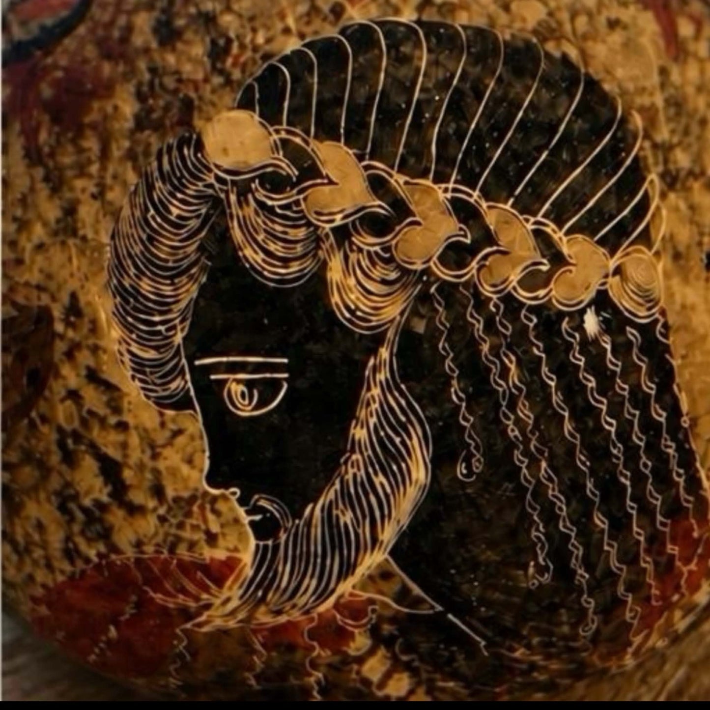 Handmade Greek Pottery Miniature Jug, Copy of the Classical Period 500 BC, Bearded Figure Possibly Zeus, Original Crimped Lead Seal