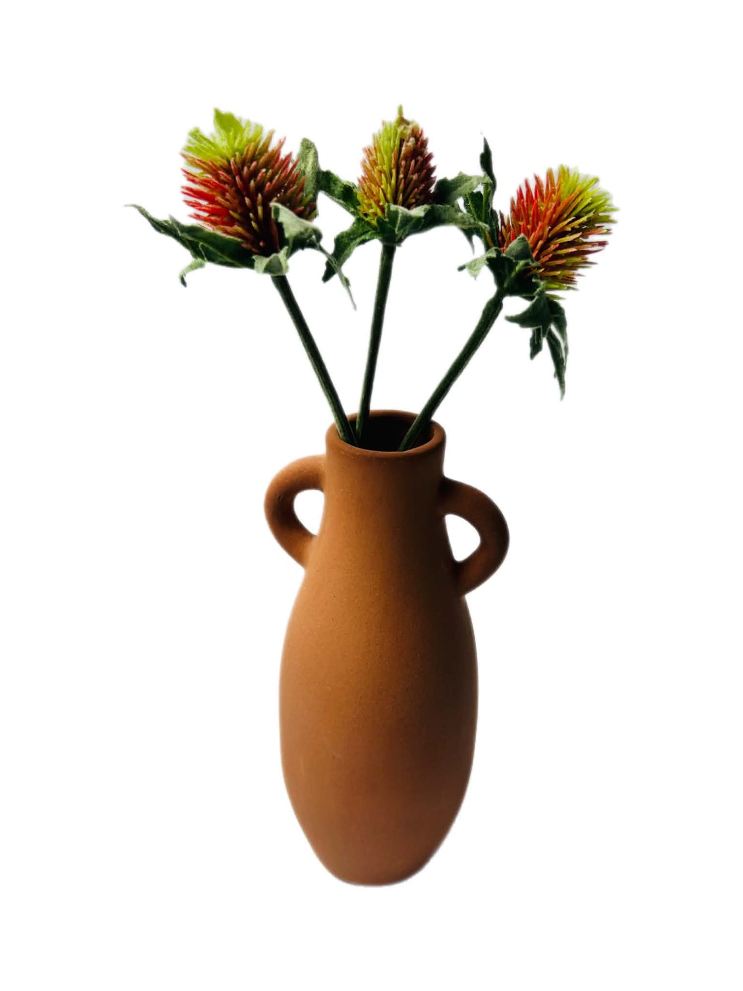 Vintage Terracotta Two Handle Vase, Rustic Amphora Style
