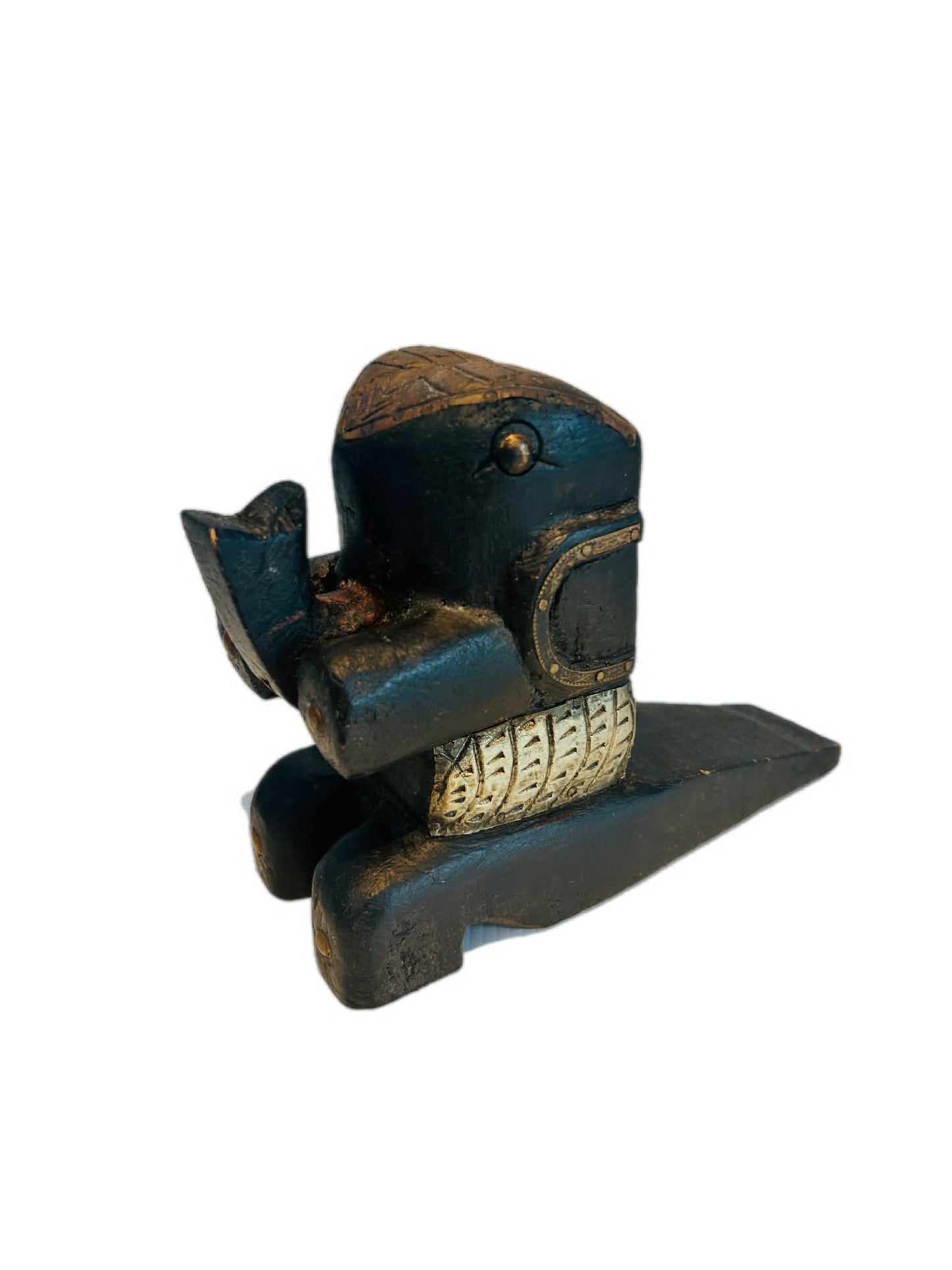 Carved Wooden Elephant Door Stop, Hand-Painted Wedge Style Decor