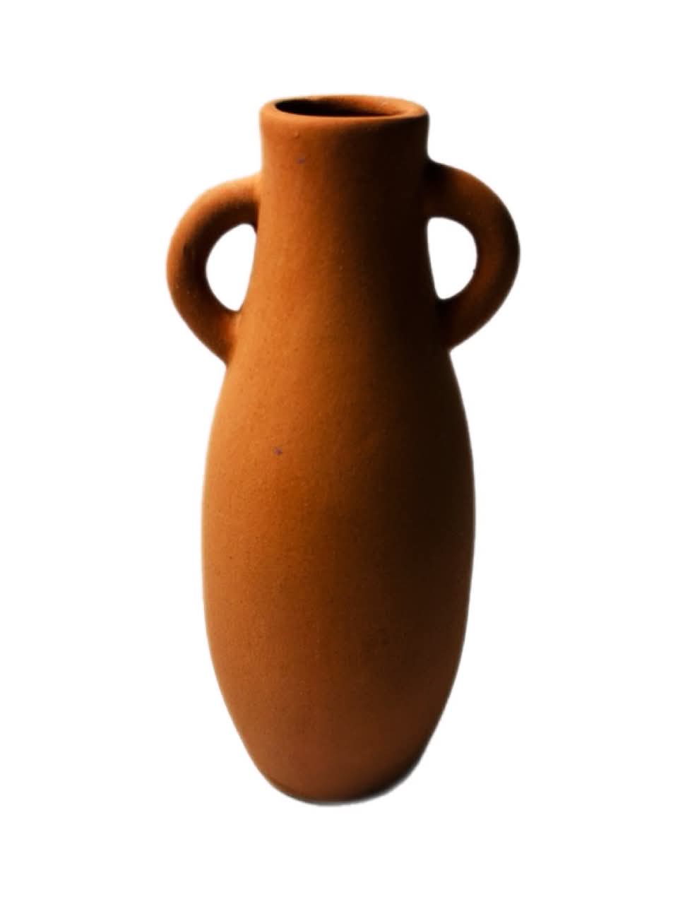 Vintage Terracotta Two Handle Vase, Rustic Amphora Style