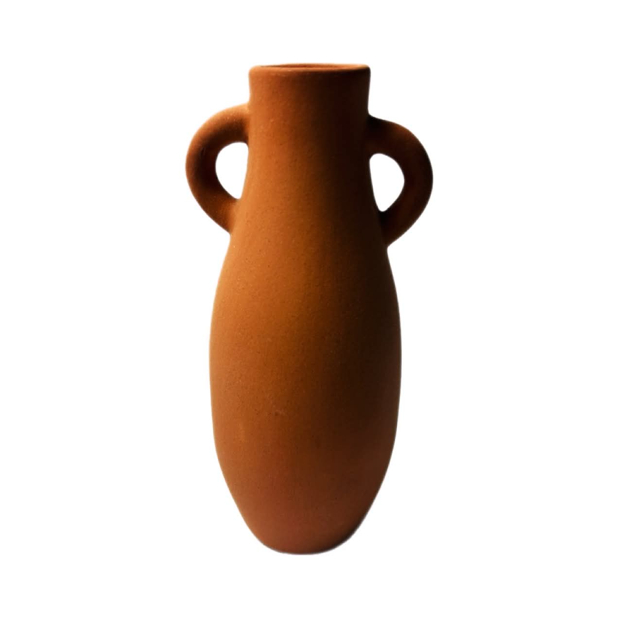 Vintage Terracotta Two Handle Vase, Rustic Amphora Style