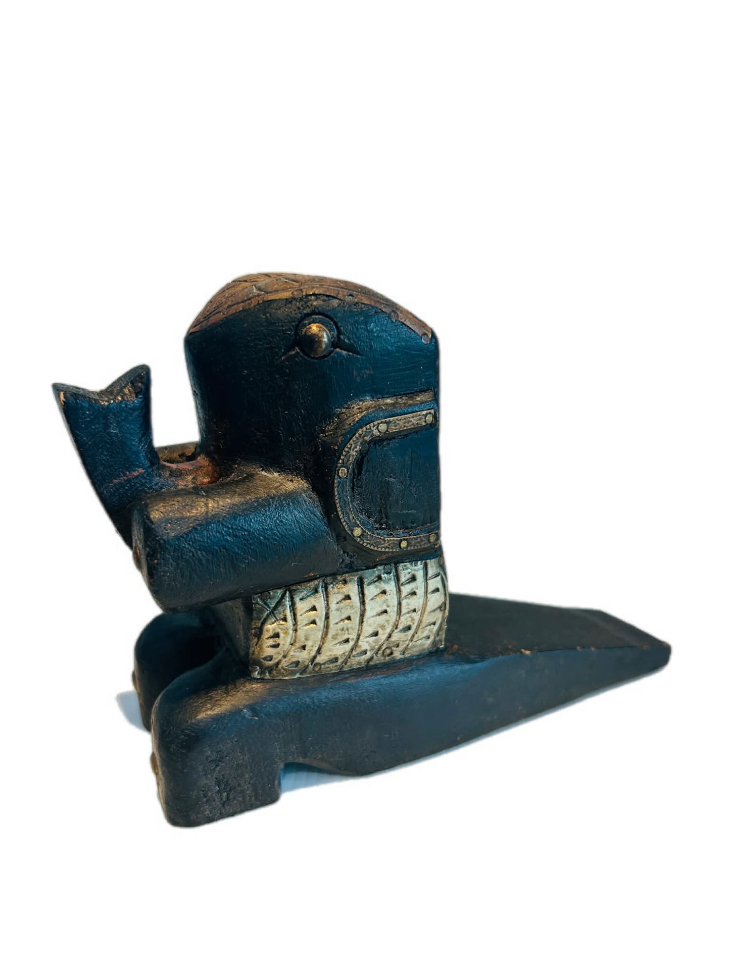 Carved Wooden Elephant Door Stop, Hand-Painted Wedge Style Decor