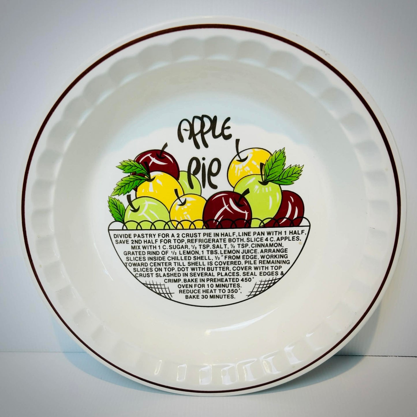Vintage Apple Pie Recipe Dish Made in Korea Retro Ceramic Pie Plate Baking Dish 27cm