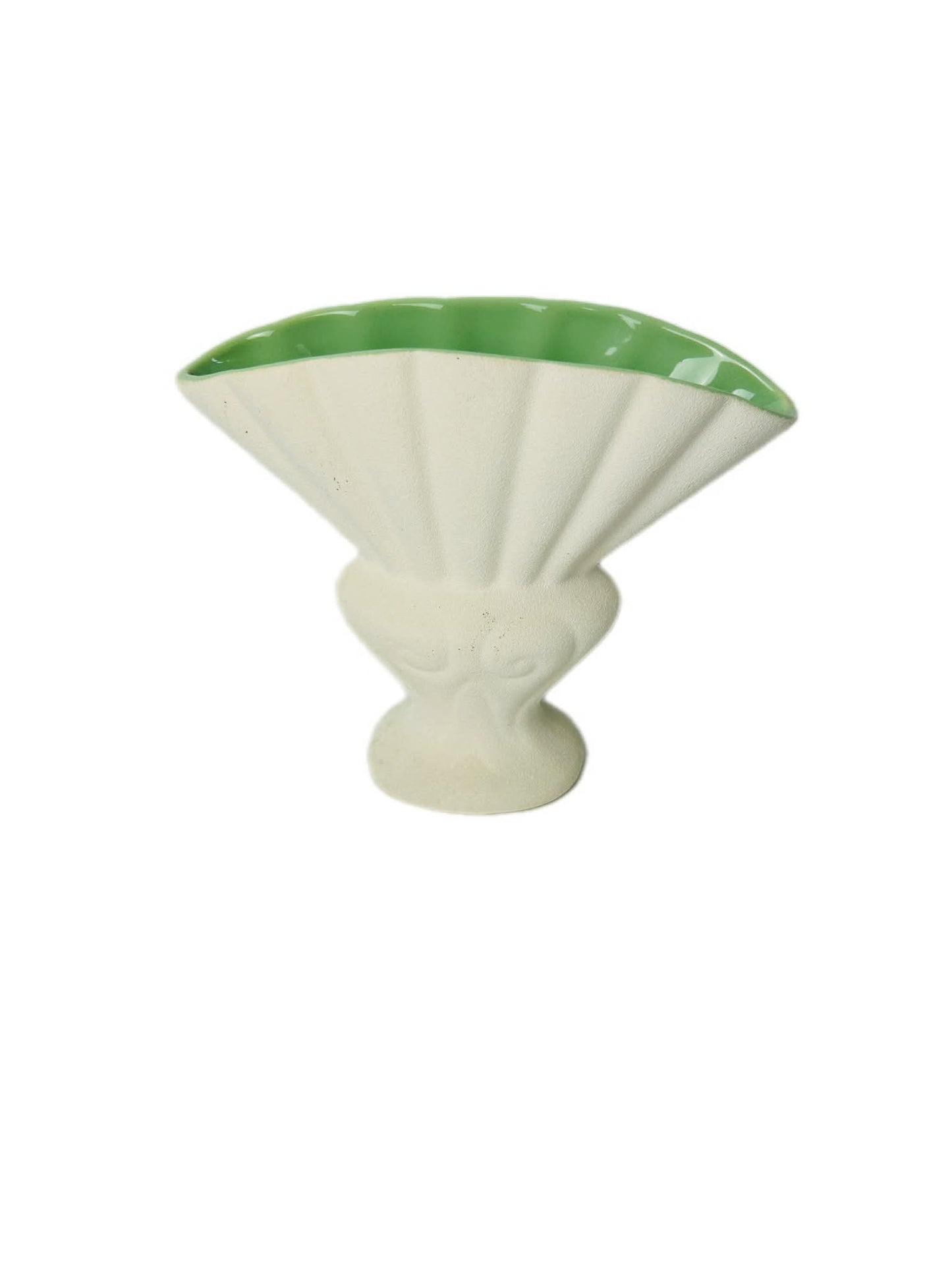 Vintage Red Wing Pottery Vase Fan Shaped Console Celadon Green MCM