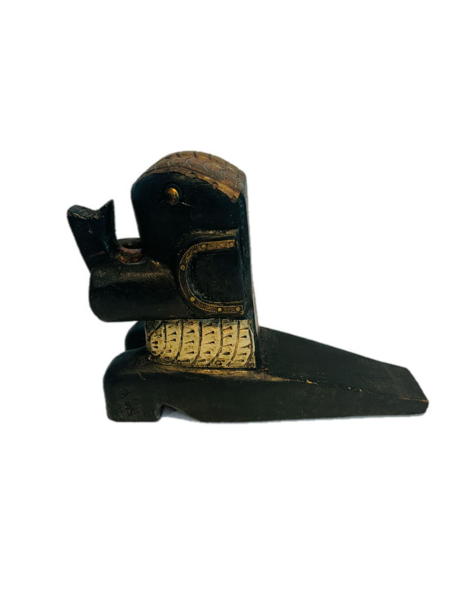 Carved Wooden Elephant Door Stop, Hand-Painted Wedge Style Decor