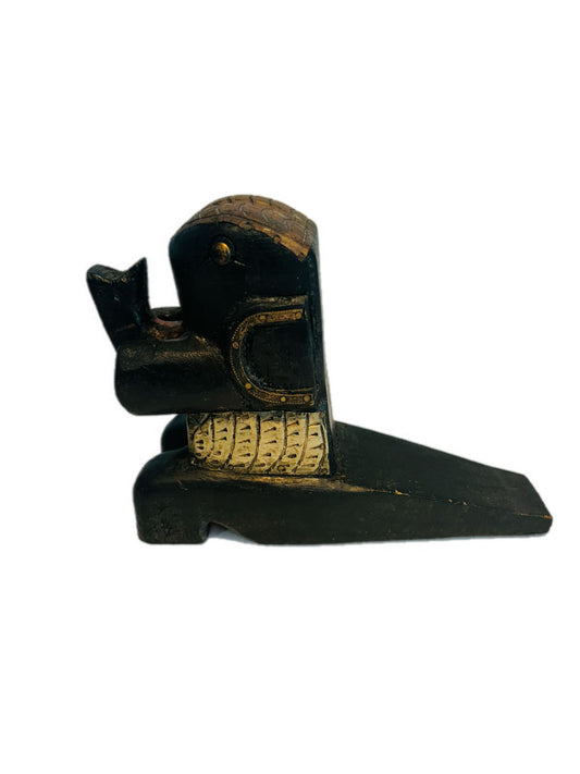 Carved Wooden Elephant Door Stop, Hand-Painted Wedge Style Decor