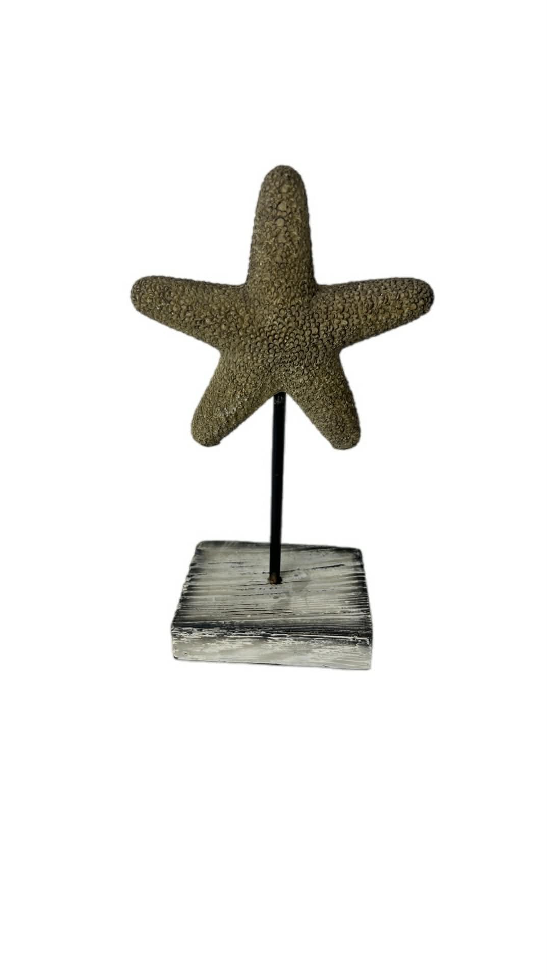 Upcycled Starfish Decor on Timber Stand Shabby Chic White and Black Coastal Home Accent