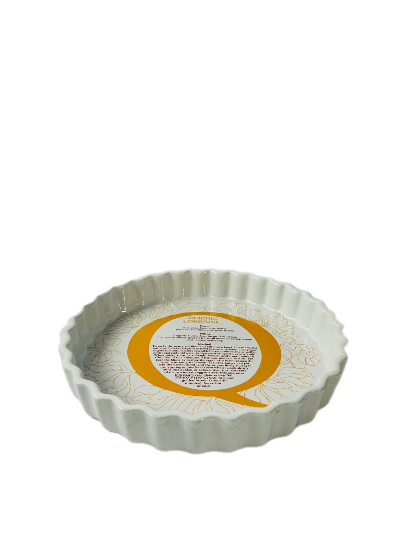 Vintage Quiche Lorraine Recipe Plate Floral Serving Platter Retro Kitchen Decor