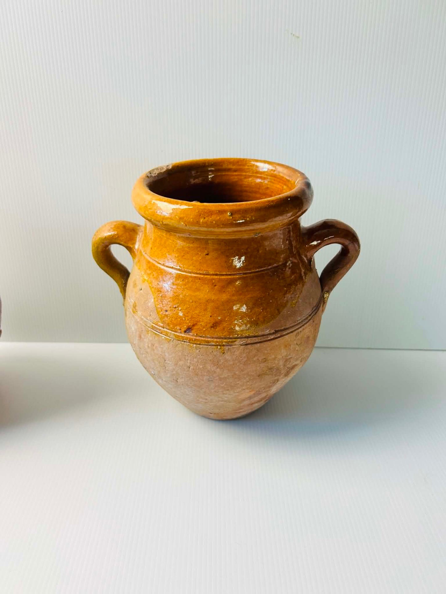 Vintage Rustic Amber Glazed Earthenware Jug Pair Large Decorative Vessels | SABBY CHIC