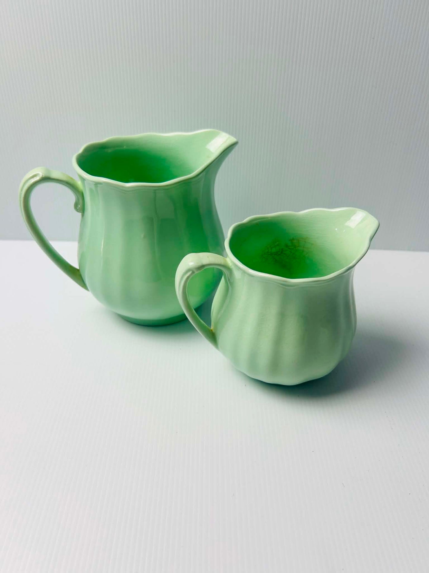 Vintage J&G Meakin Glamour Sol Jade Milk Jug Pair 17cm & 14cm | SABBY CHIC