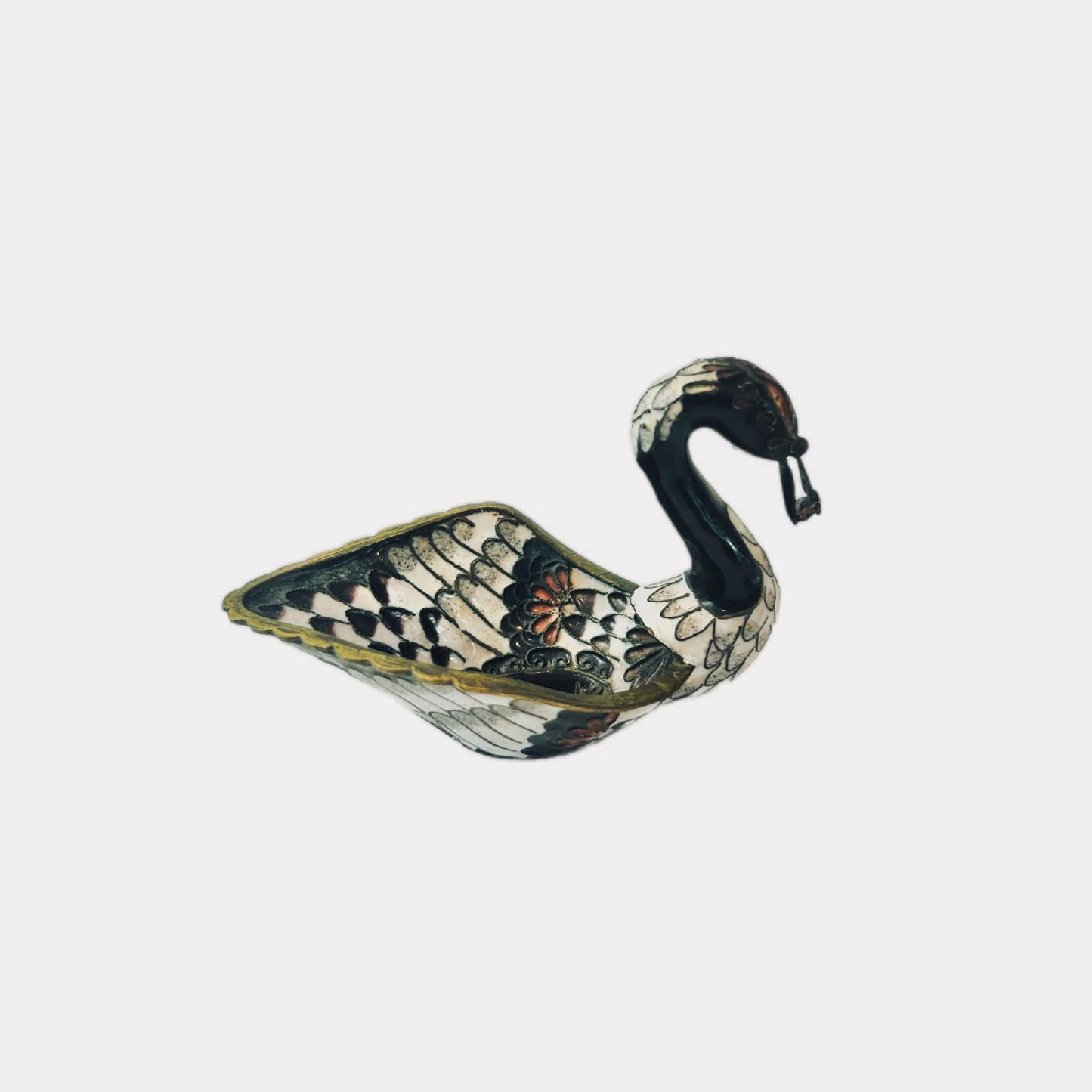 Vintage Chinese Cloisonné Swan Figurine – Bronze Brass Metal – c.1950s–60s