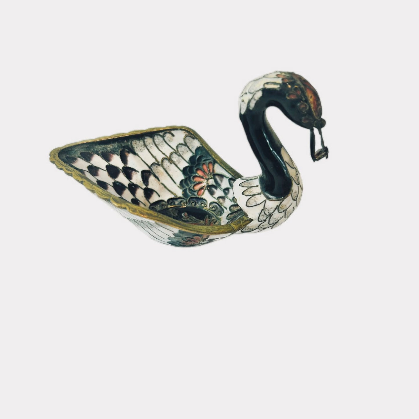 Vintage Chinese Cloisonné Swan Figurine – Bronze Brass Metal – c.1950s–60s