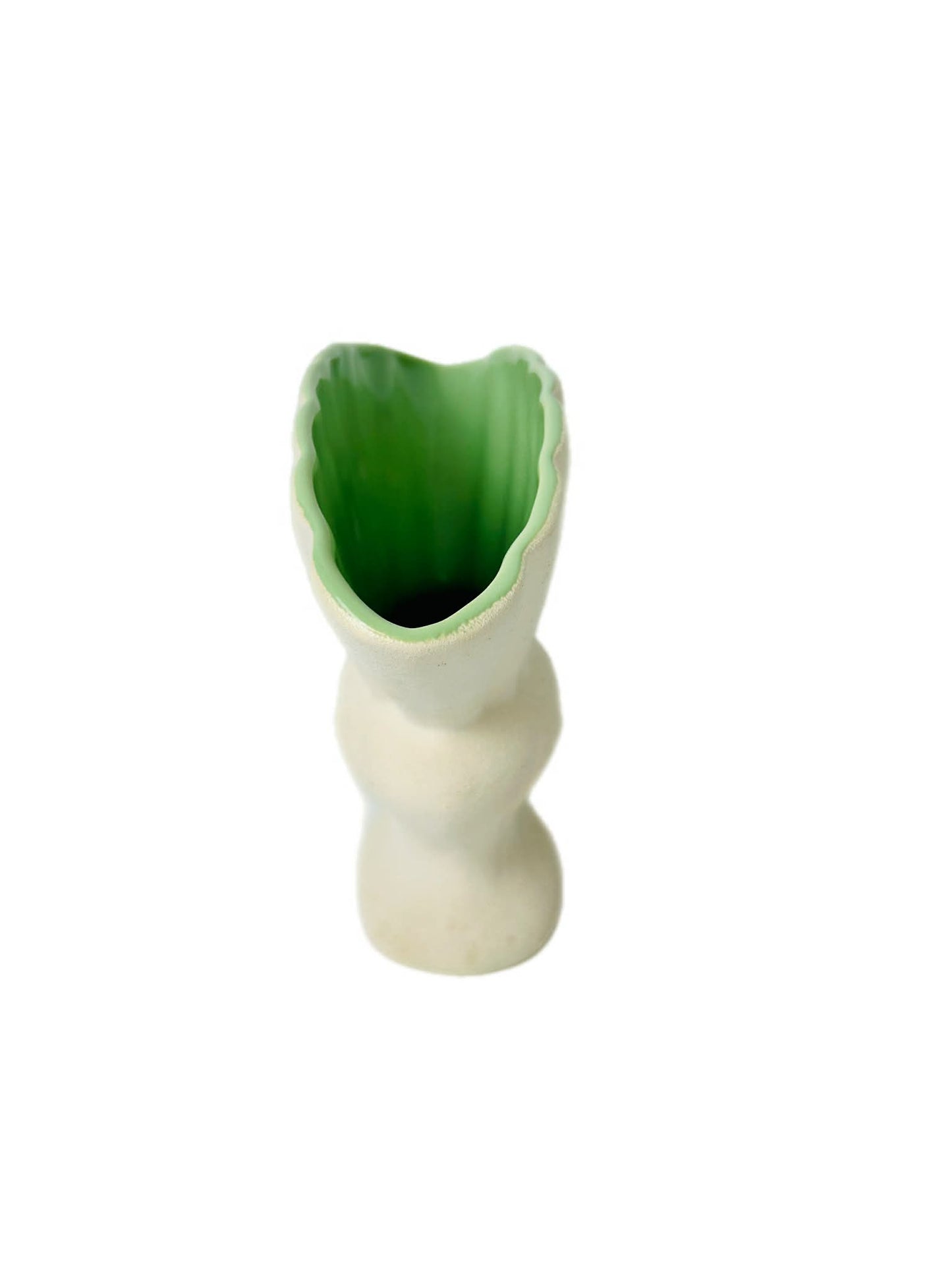 Vintage Red Wing Pottery Vase Fan Shaped Console Celadon Green MCM