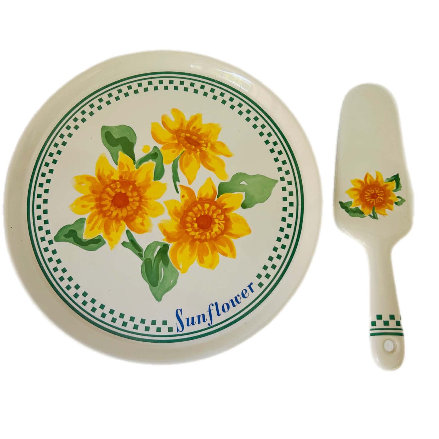 Vintage Riviera Sunflower Cake Plate & Server Set | SHI Japan | Hand Painted Ceramic Serving Plate 27.5cm