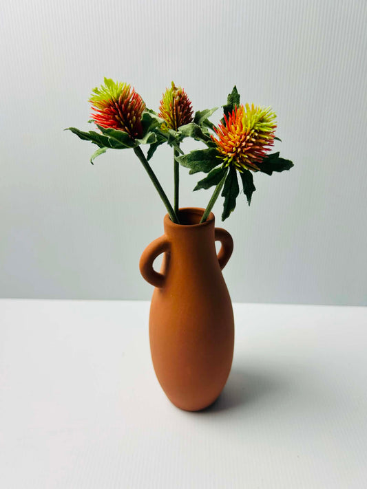 Vintage Terracotta Two Handle Vase, Rustic Amphora Style
