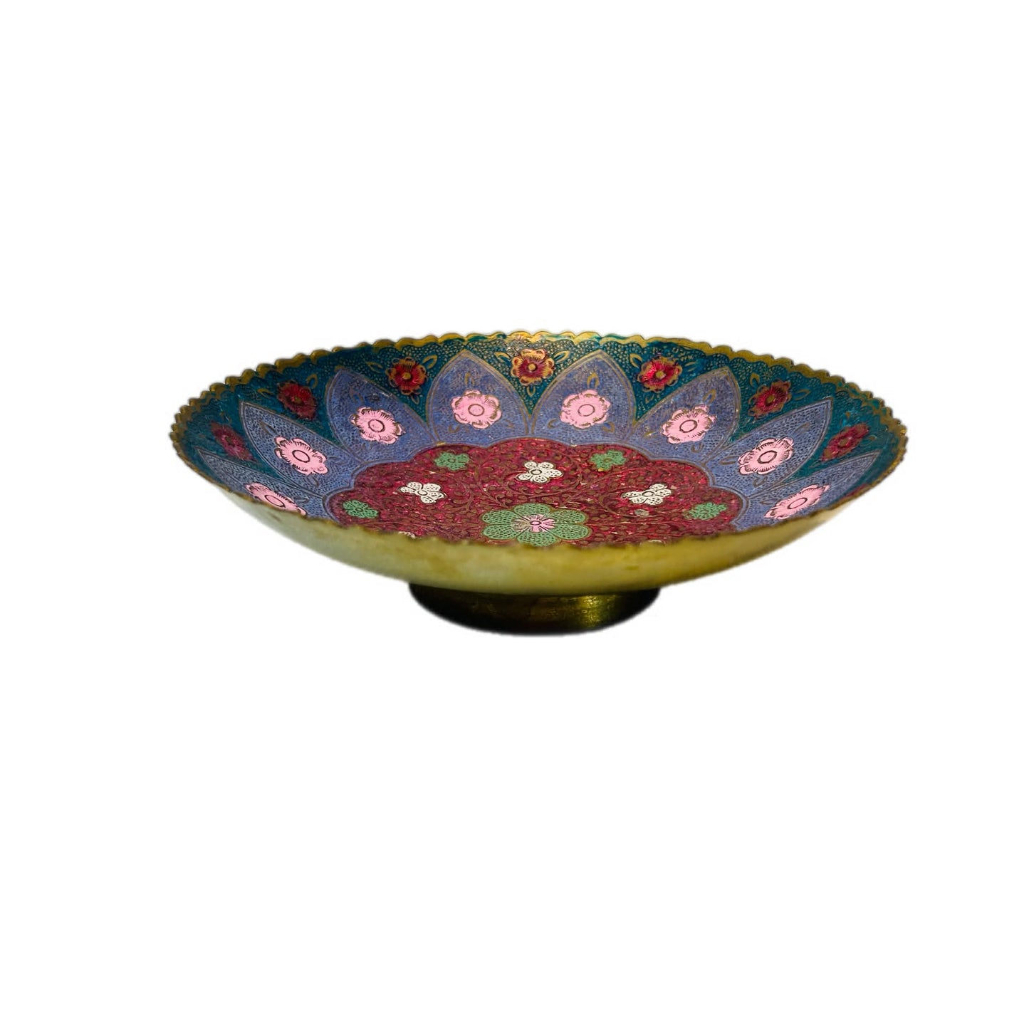 Vintage Brass Enamel Pedestal Bowl – “Calivery” Label