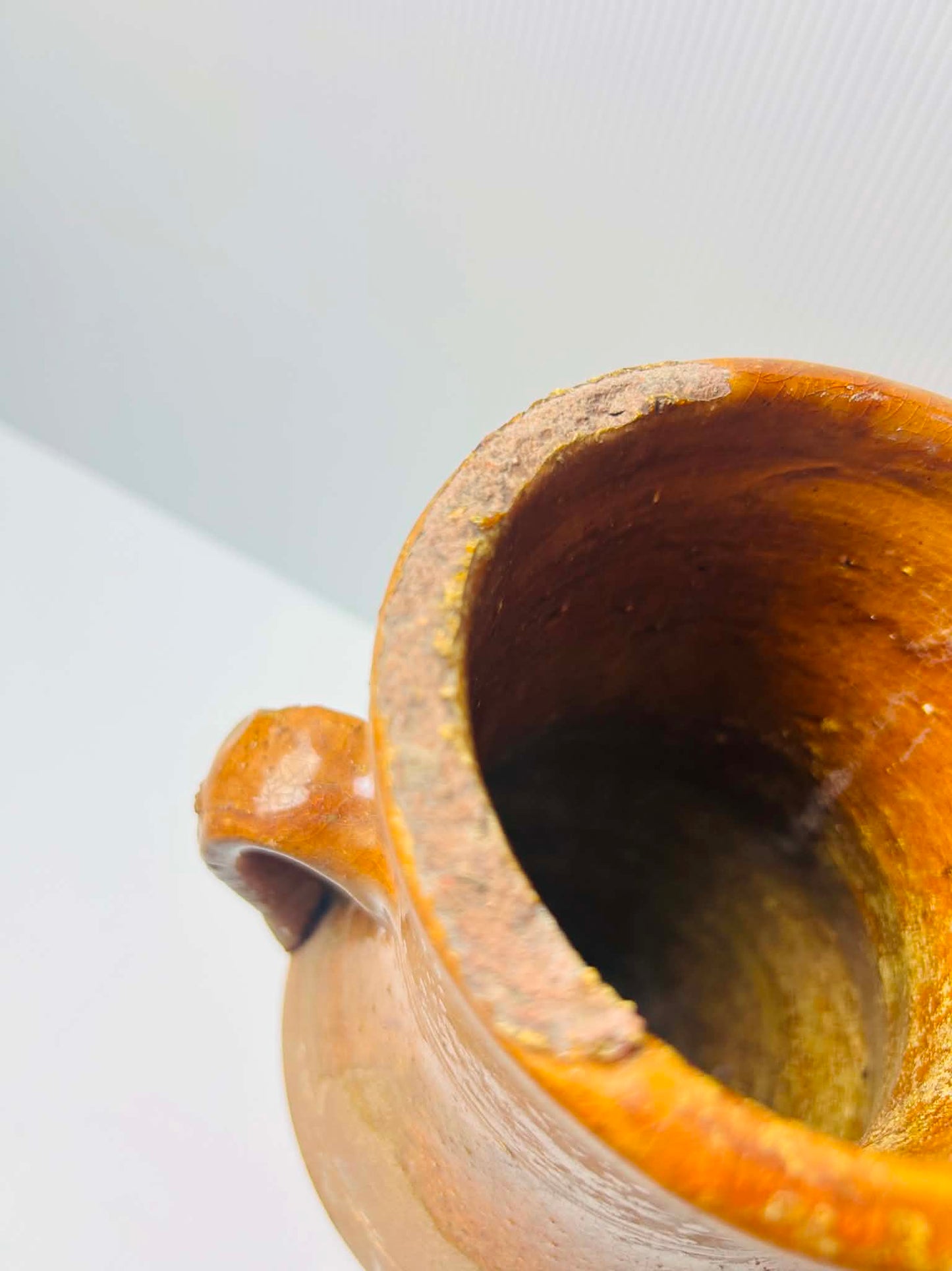 Vintage Rustic Amber Glazed Earthenware Jug Pair Large Decorative Vessels | SABBY CHIC