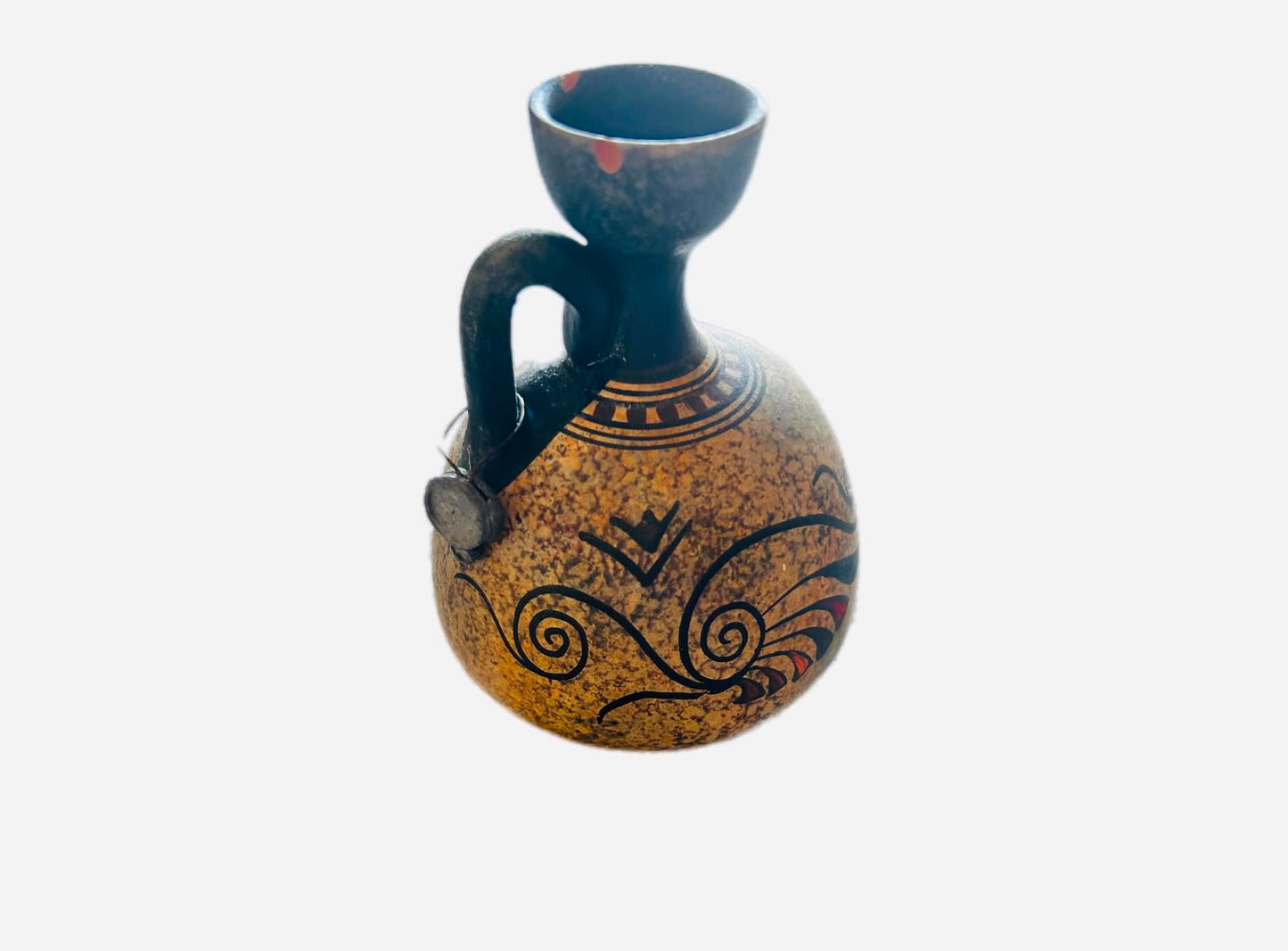 Handmade Greek Pottery Miniature Jug, Copy of the Classical Period 500 BC, Bearded Figure Possibly Zeus, Original Crimped Lead Seal
