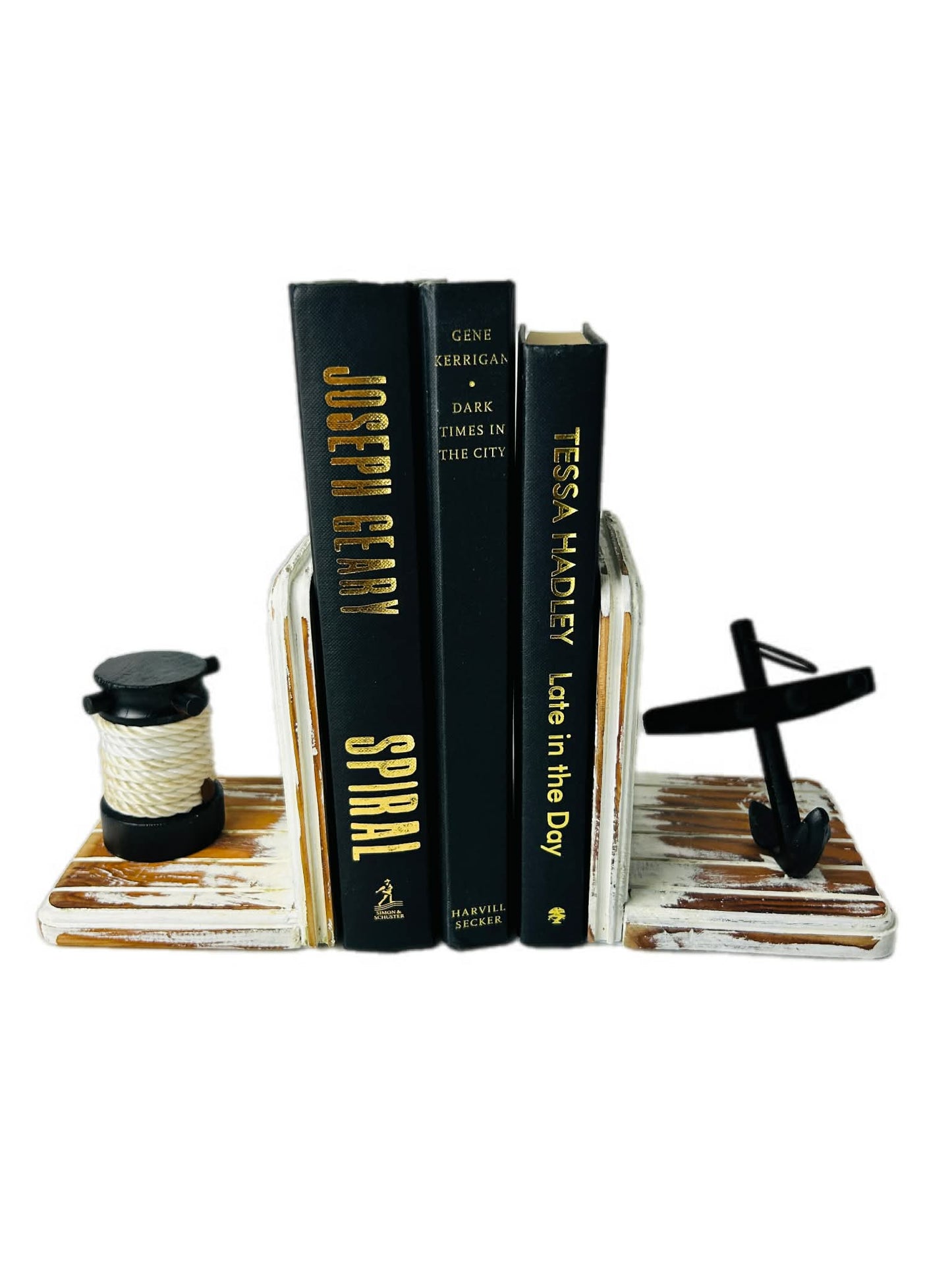 Upcycled Timber Nautical Bookends Cast Iron Anchor Rope Detail Coastal Decor Sabby Chic White