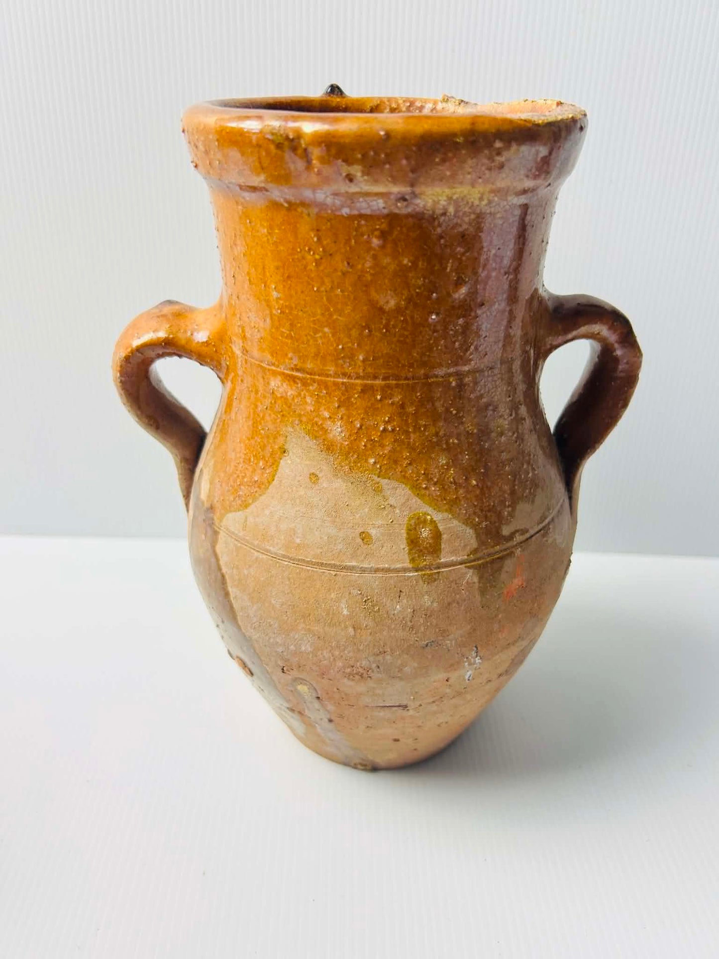 Vintage Rustic Amber Glazed Earthenware Jug Pair Large Decorative Vessels | SABBY CHIC
