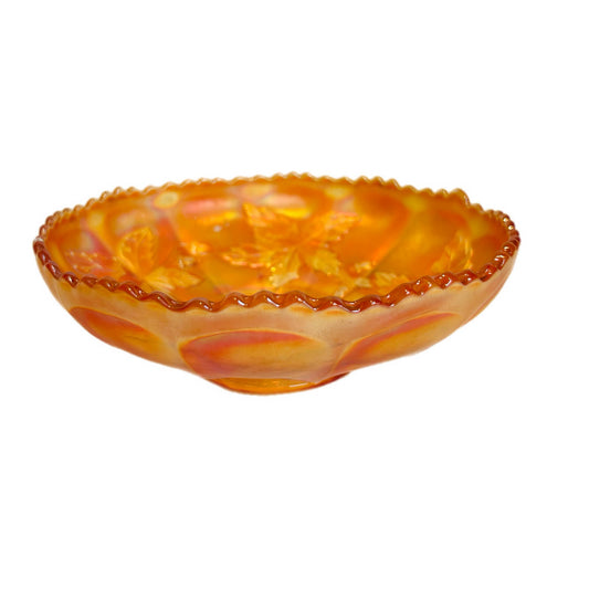 Vintage Carnival Glass Bowl Marigold Orange Scalloped Edge Pressed Glass Fruit Bowl 20cm