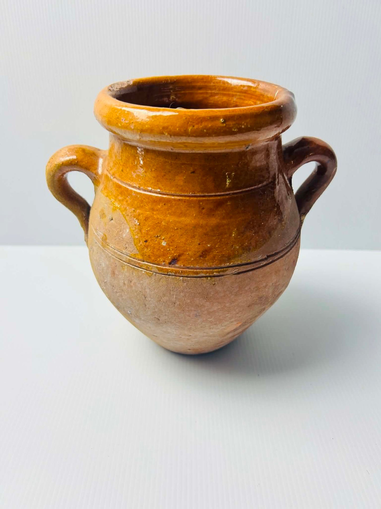 Vintage Rustic Amber Glazed Earthenware Jug Pair Large Decorative Vessels | SABBY CHIC