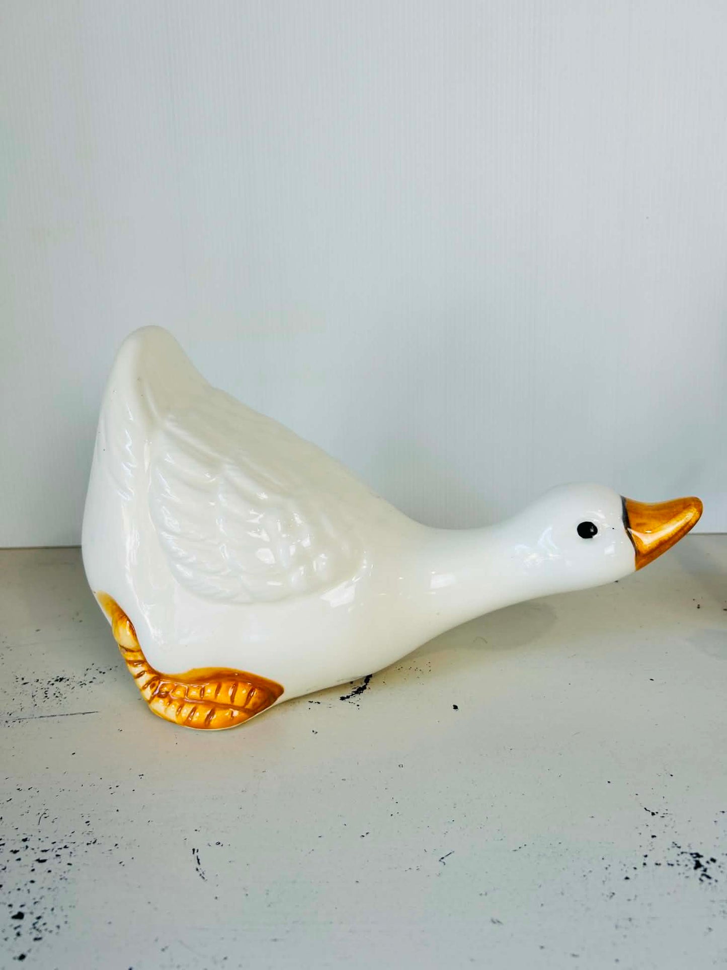 White Ceramic Duck Figurine – Handmade Style Decor