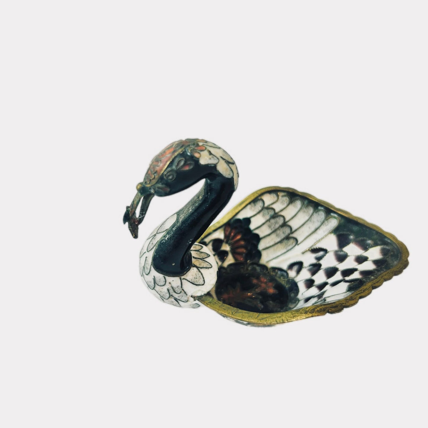 Vintage Chinese Cloisonné Swan Figurine – Bronze Brass Metal – c.1950s–60s