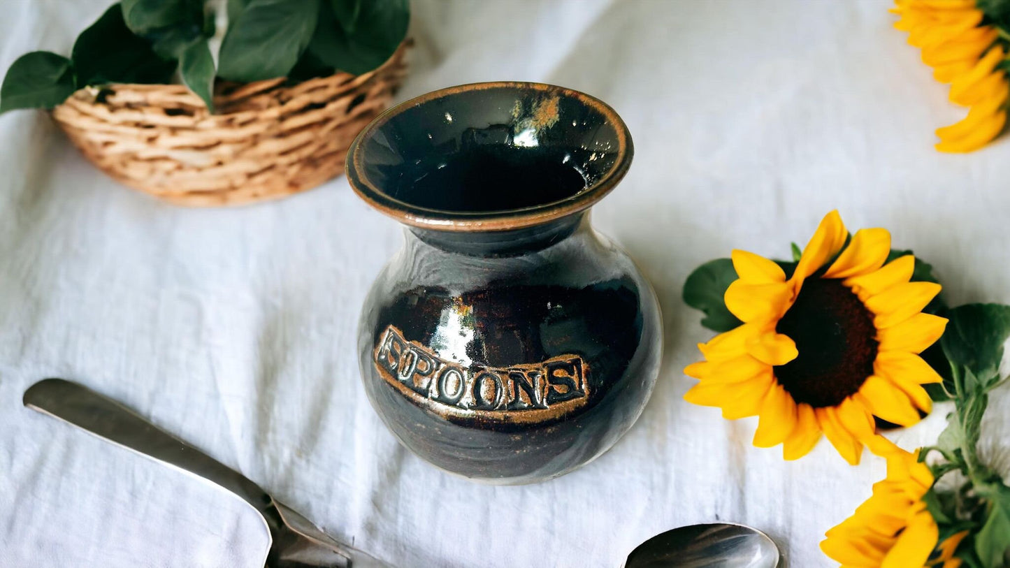 Studio Pottery Spoon Holder: Kitchen Decor Jar