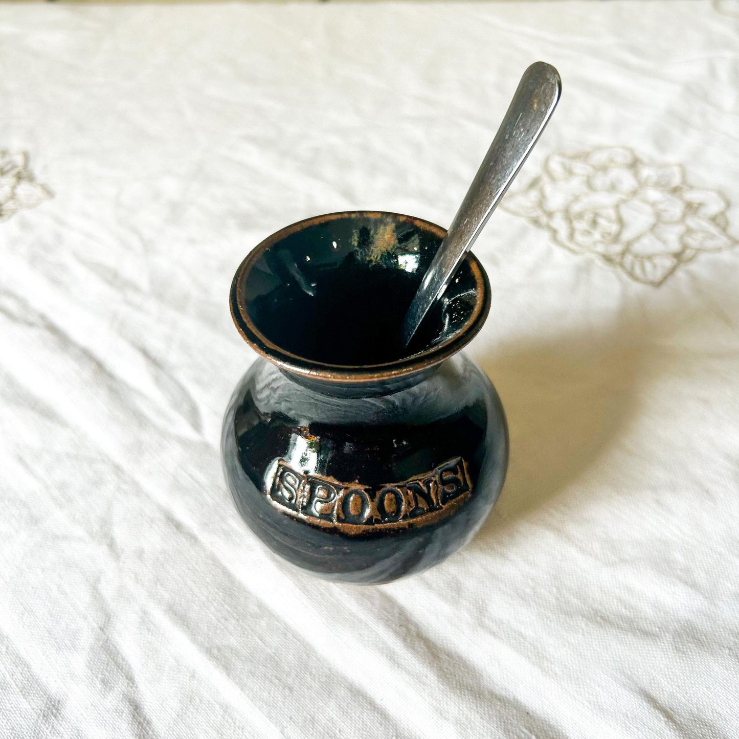 Studio Pottery Spoon Holder: Kitchen Decor Jar