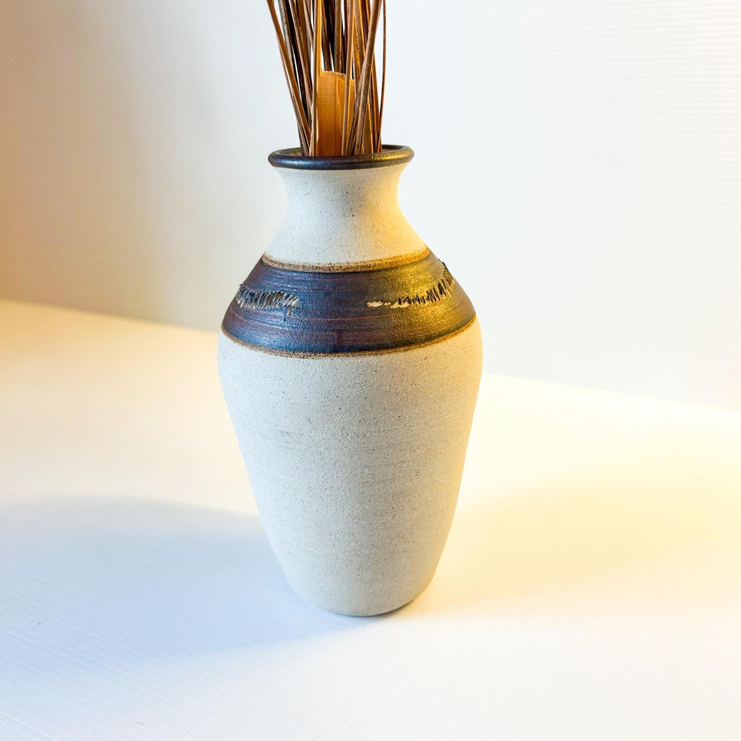 Textured Studio Pottery Vase: Beige and Brown Earth Tones (16 cm)