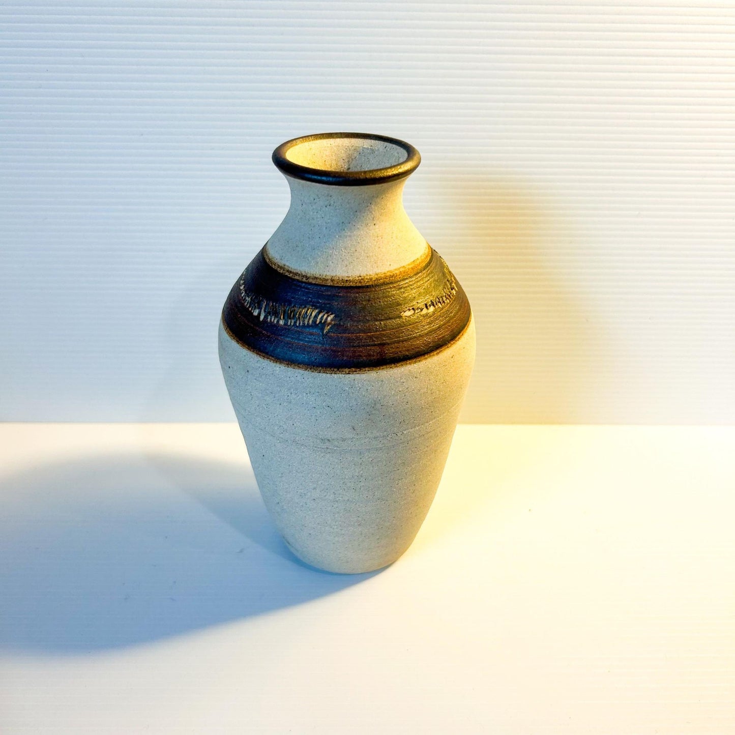 Textured Studio Pottery Vase: Beige and Brown Earth Tones (16 cm)
